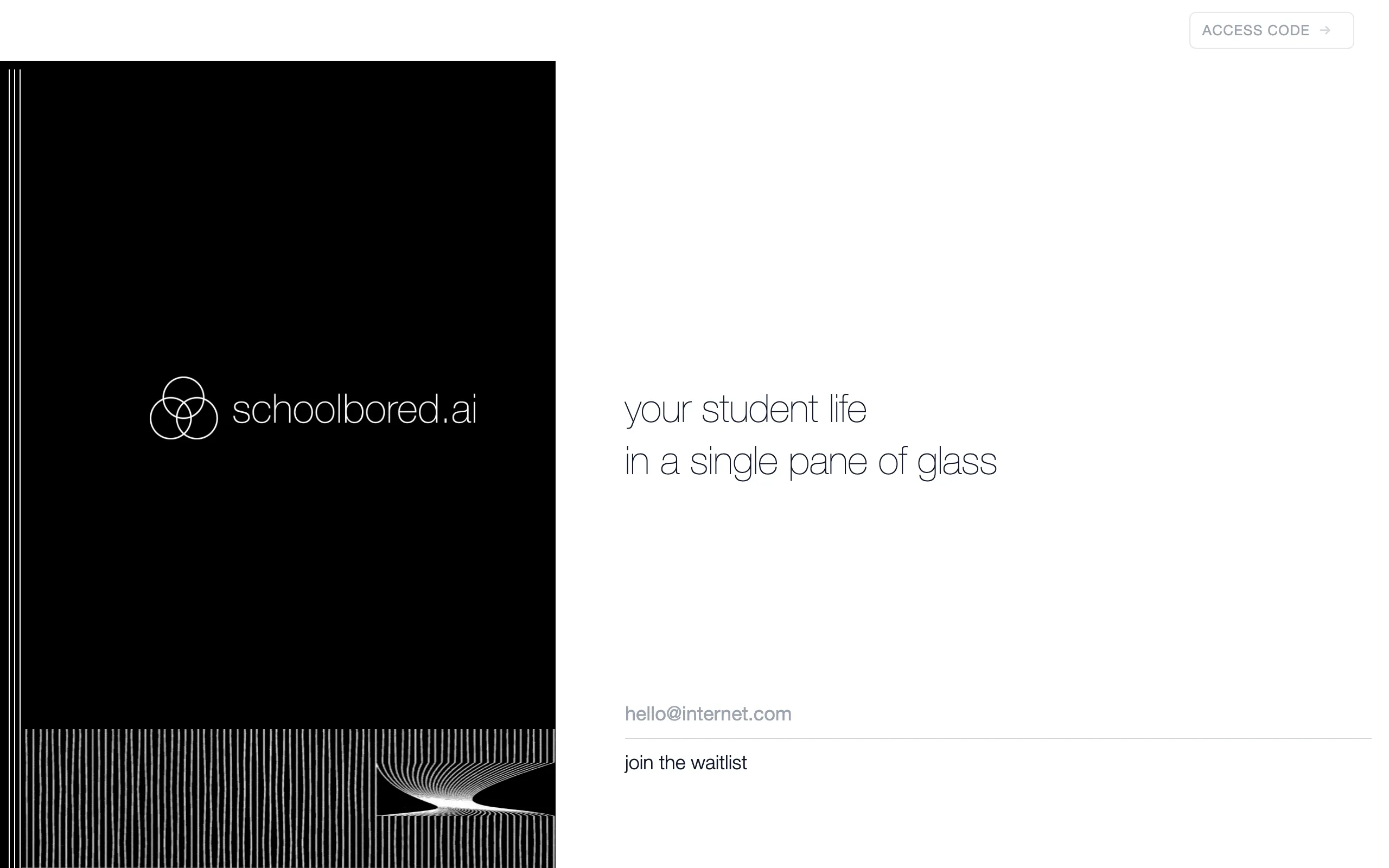 Screenshot of schoolbored.ai — your student life in a single pane of glass