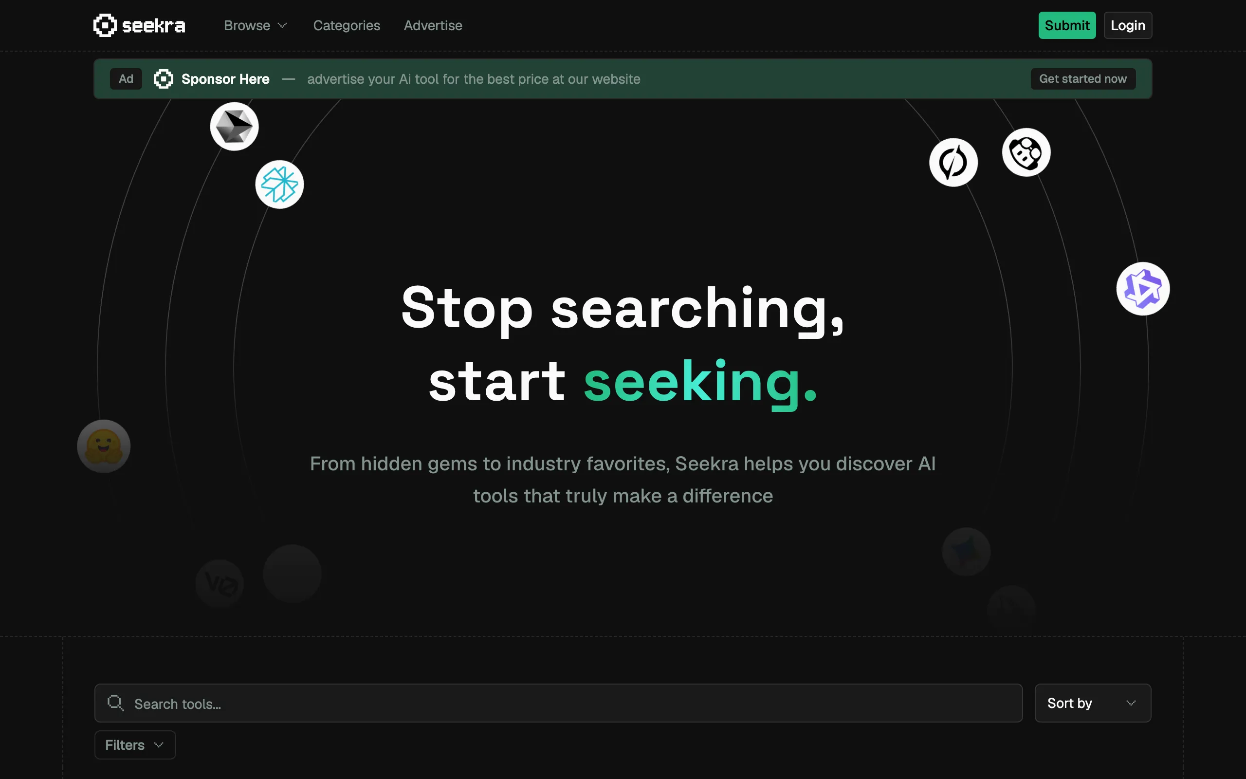Screenshot of Seekra - AI Tools Finder