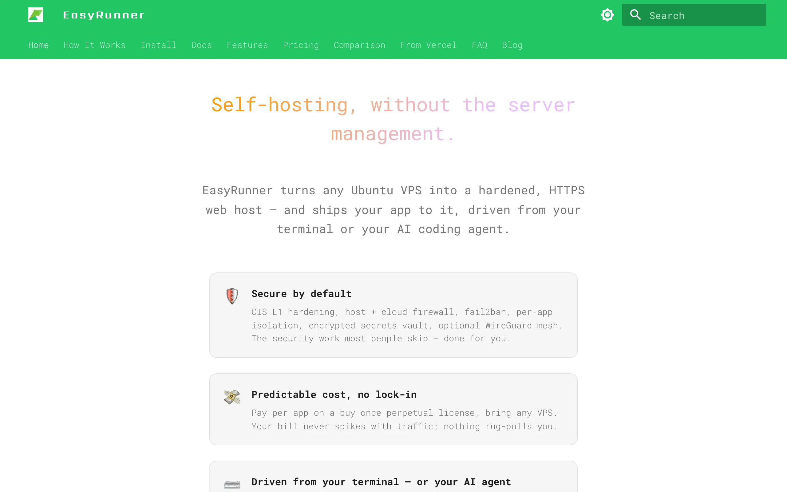 Screenshot of Self-hosting, without the server management. - EasyRunner