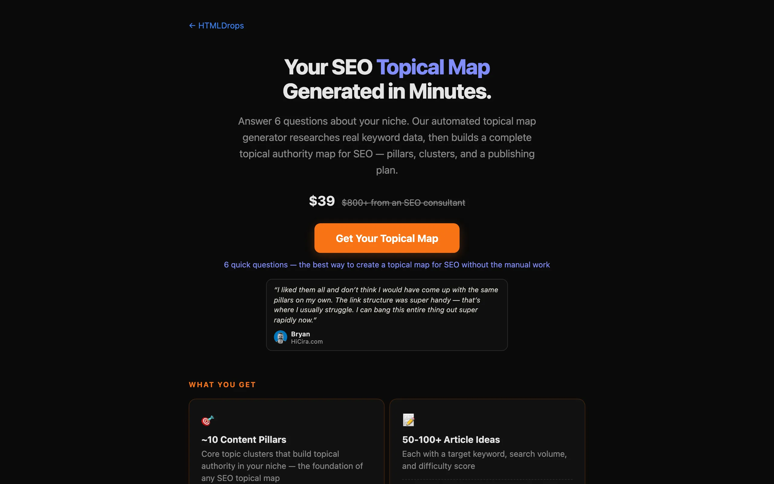 Screenshot of SEO Topical Map Generator - Build Your Topical Authority Map | HTMLDrops