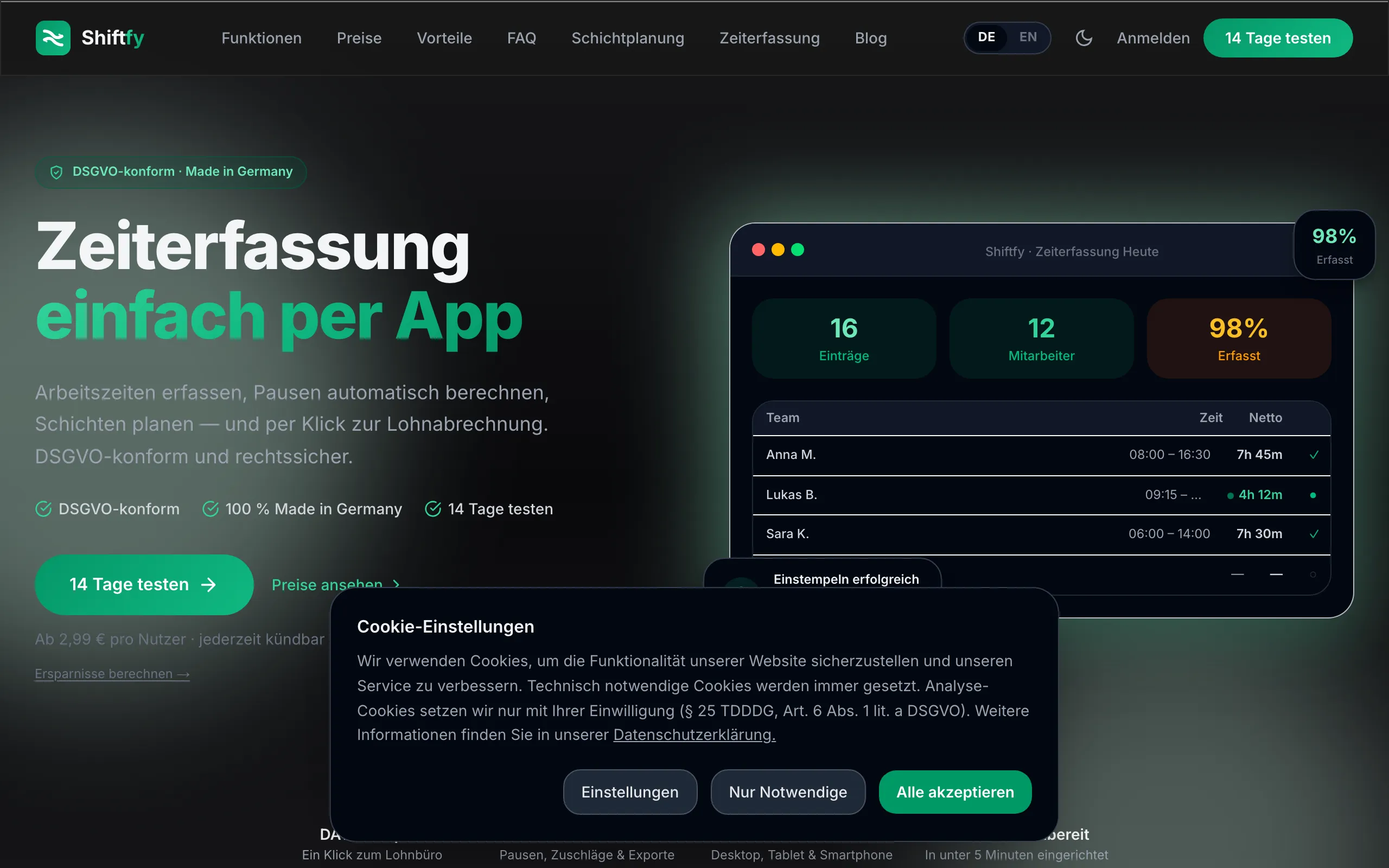 Screenshot of Shiftfy – Schichtplanung &amp; Zeiterfassung Software | Dienstplan online erstellen