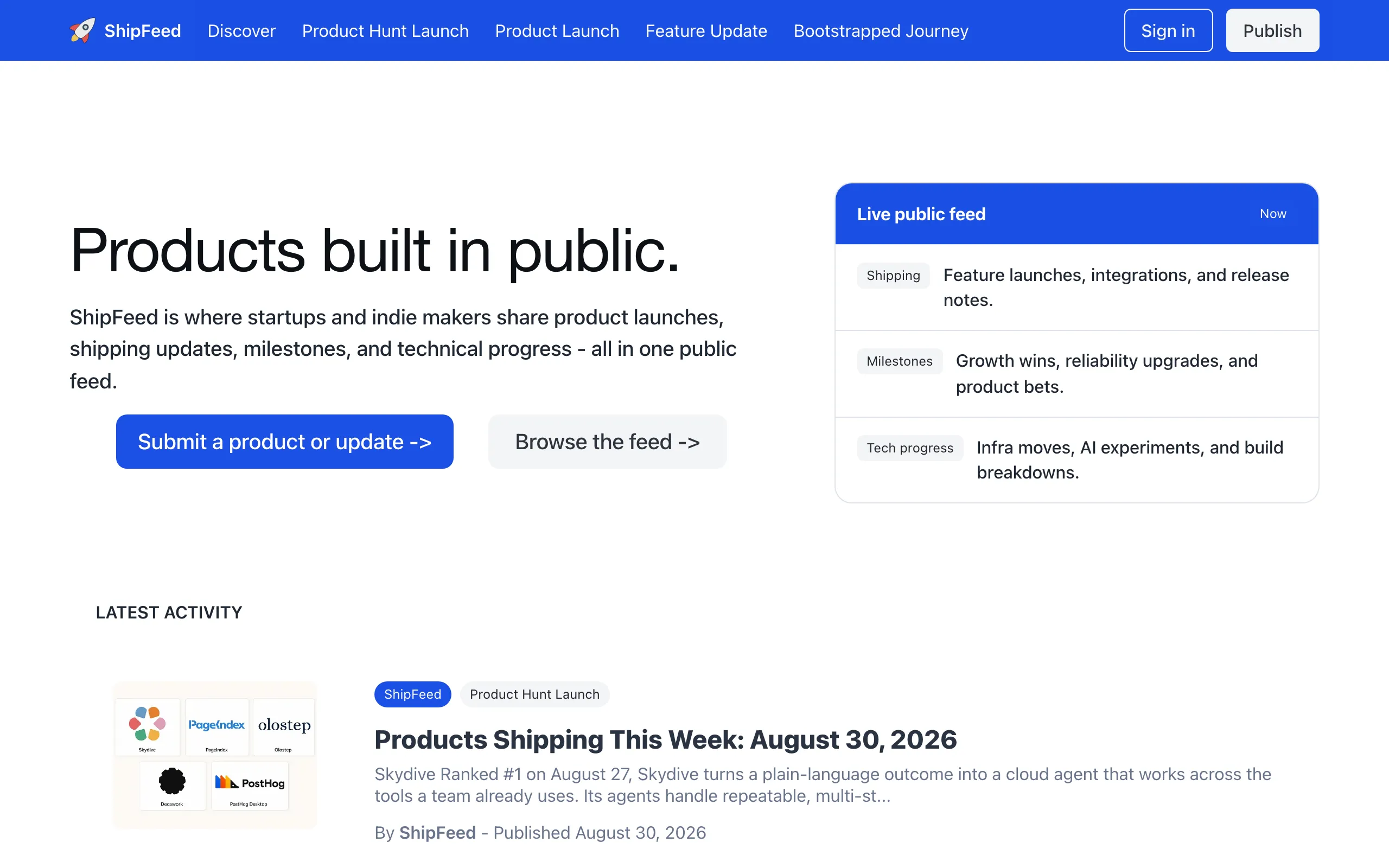 Screenshot of ShipFeed – Product Updates, Launches &amp; Startup News