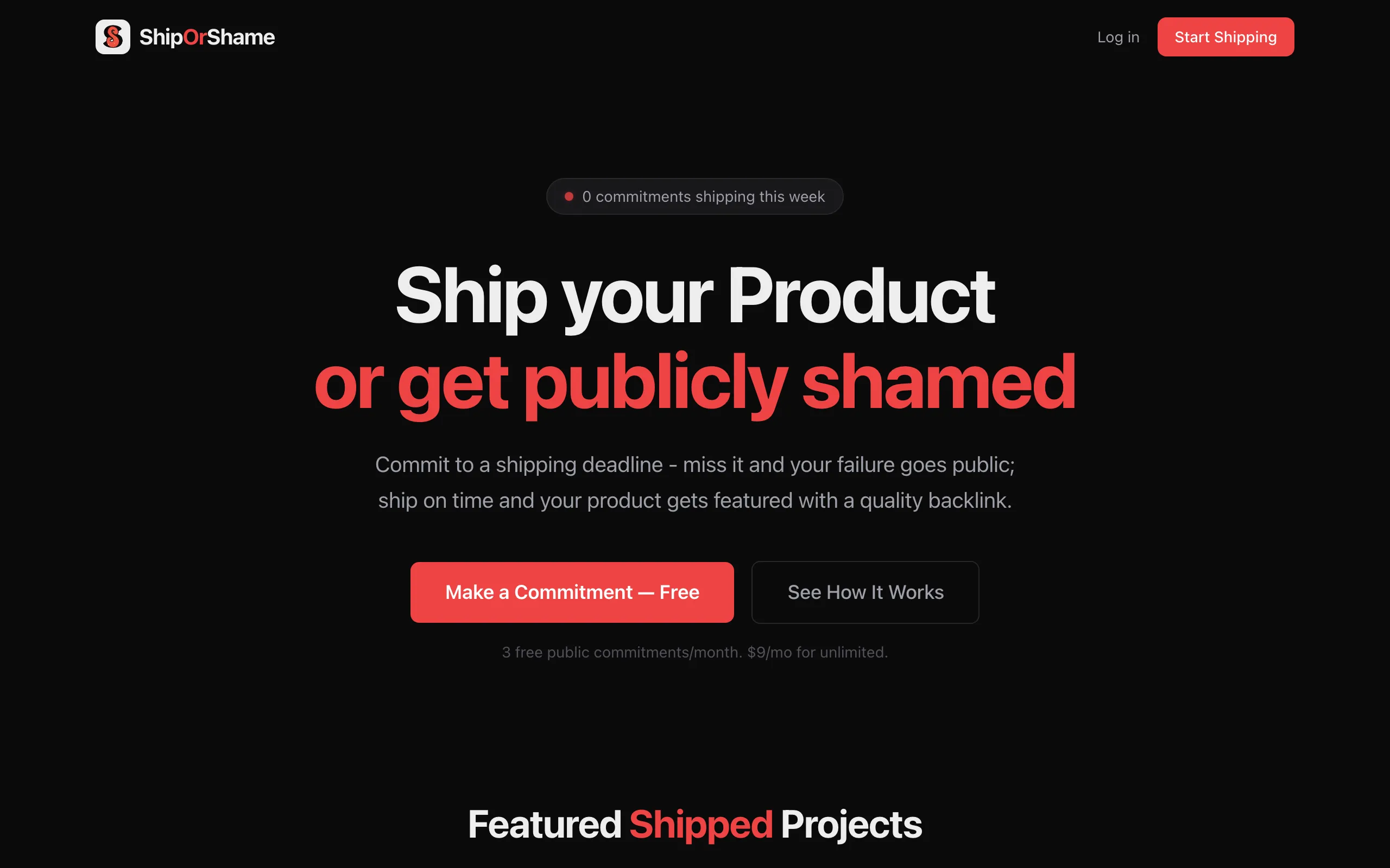 Screenshot of ShipOrShame — Ship Your Product or Fail in Public