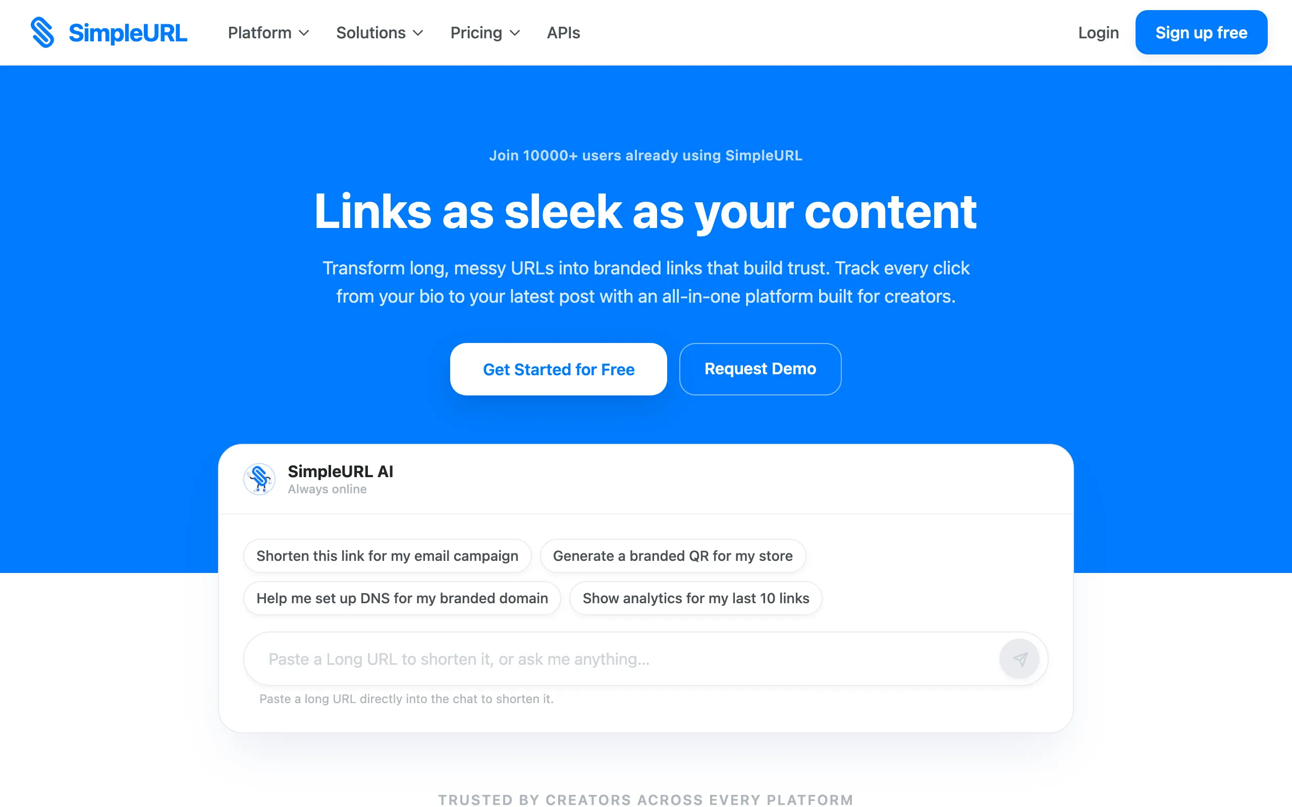Screenshot of SimpleURL - Free URL Shortener for Branded Link and Analytics