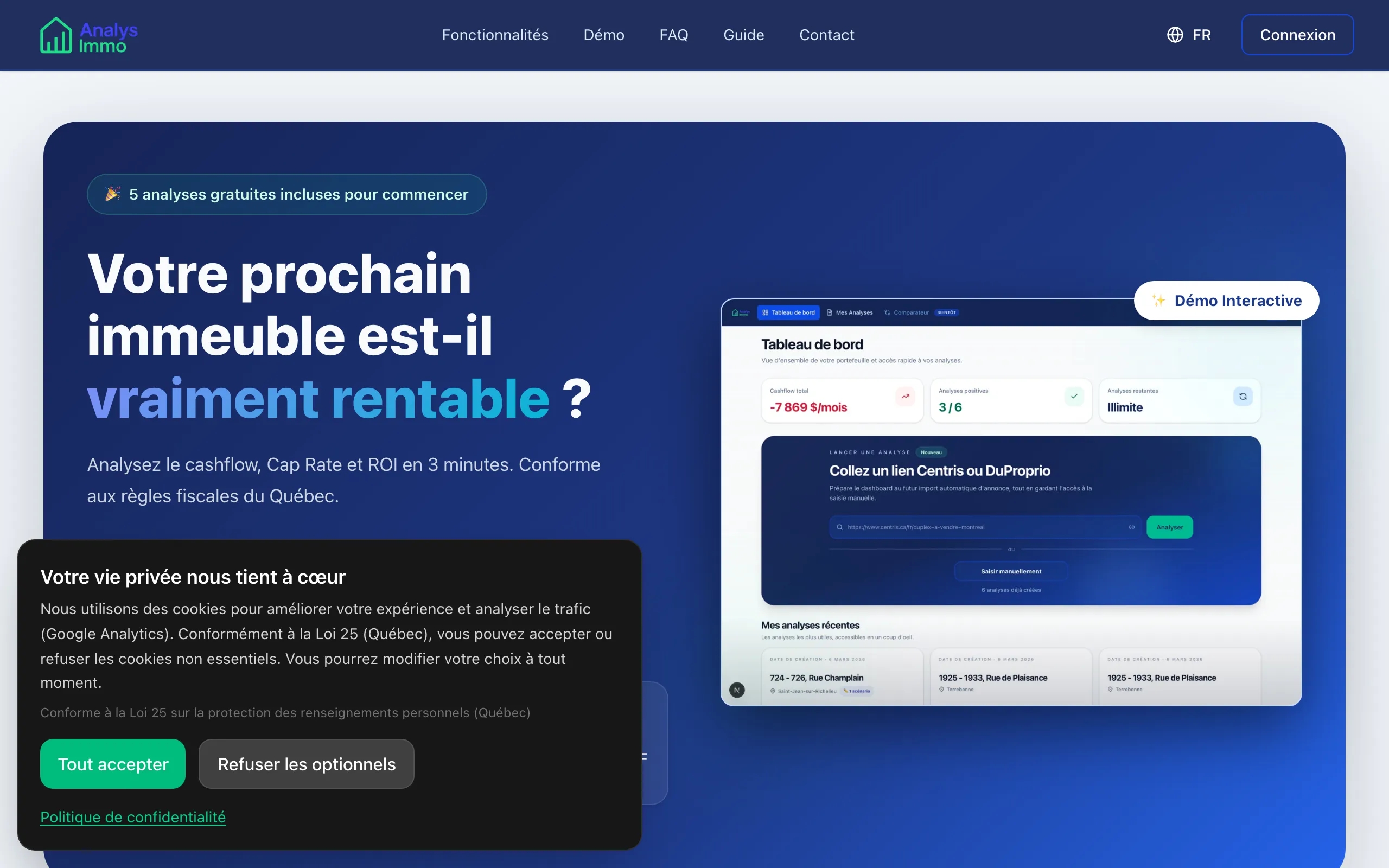 Screenshot of Simulateur et Calculateur de rentabilité immobilière gratuit | Analysimmo