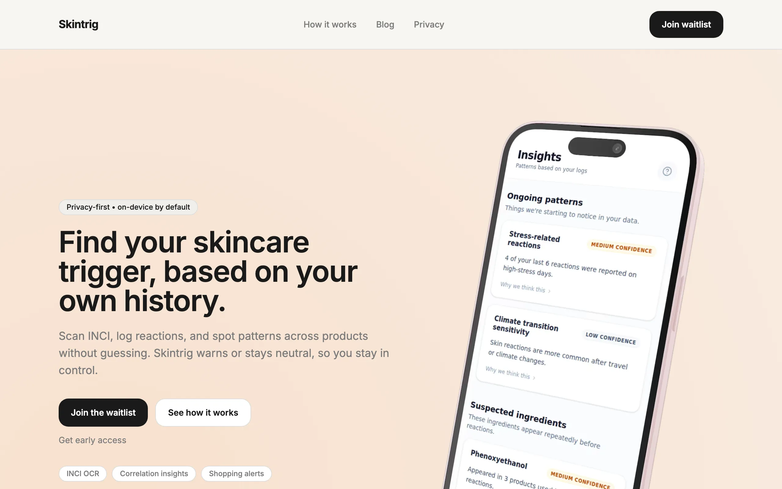 Screenshot of Skintrig — iOS &amp; Android app to track skincare triggers