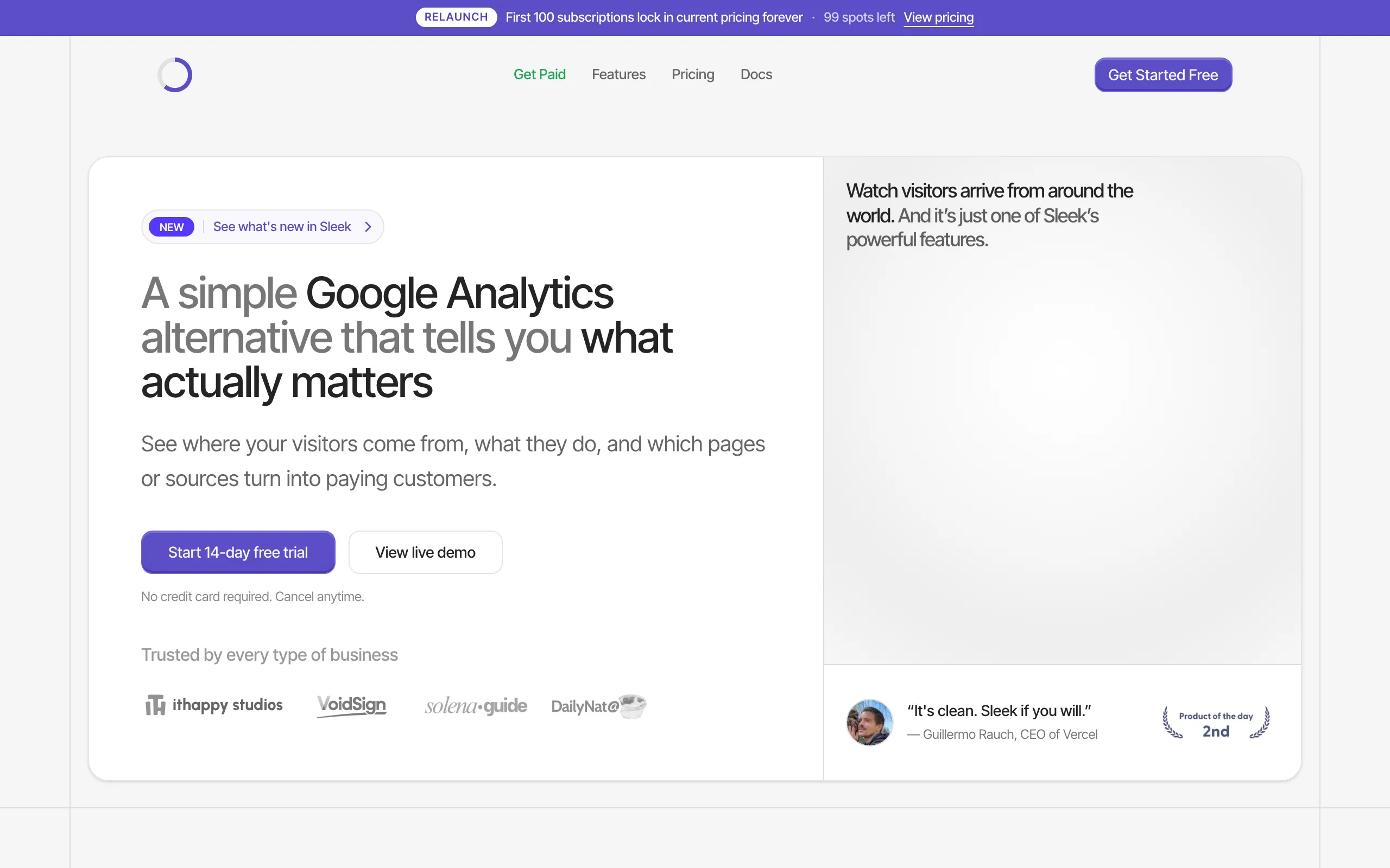 Screenshot of Sleek Analytics - Google Analytics Alternative for the Modern Web