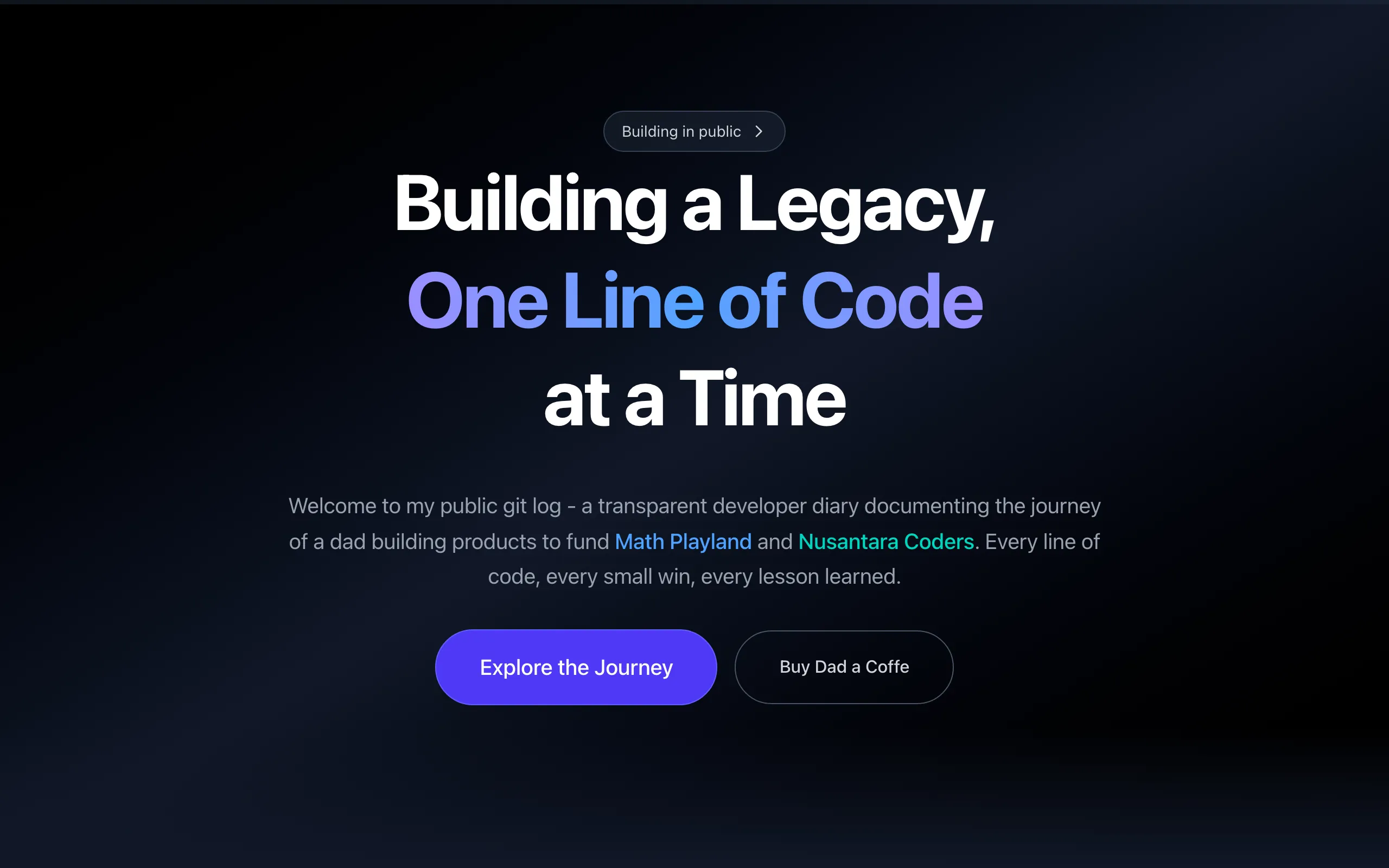 Screenshot of Sleep Code Journey - Building a Legacy, One Line of Code at a Time