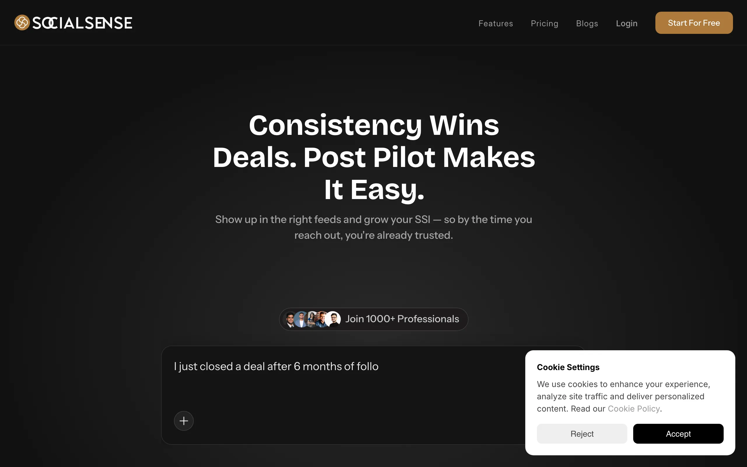 Screenshot of SocialSense | AI-Powered Social Selling That Actually Converts