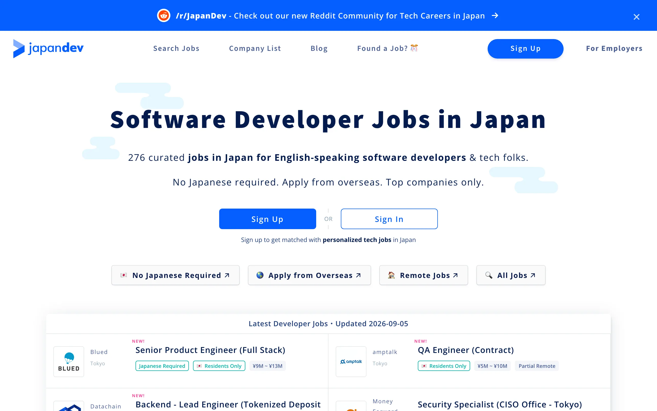 Screenshot of Software Developer Jobs in Japan | Japan Dev