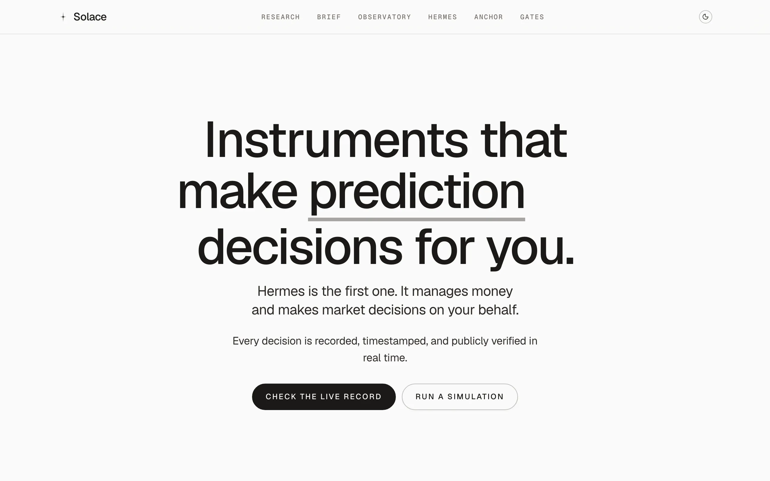 Screenshot of Solace · Decide under uncertainty