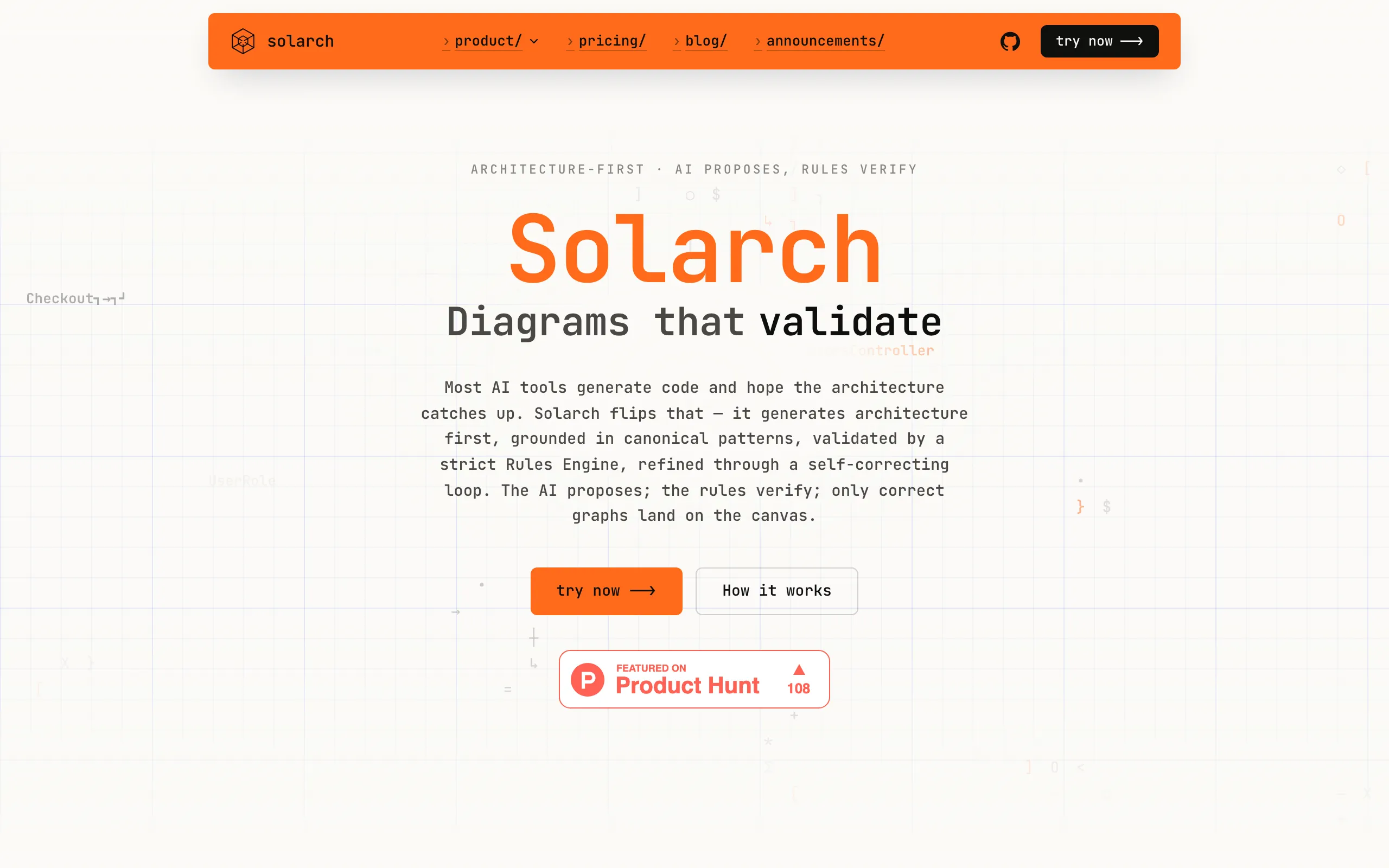 Screenshot of Solarch — Draw the architecture. Solarch writes the code.