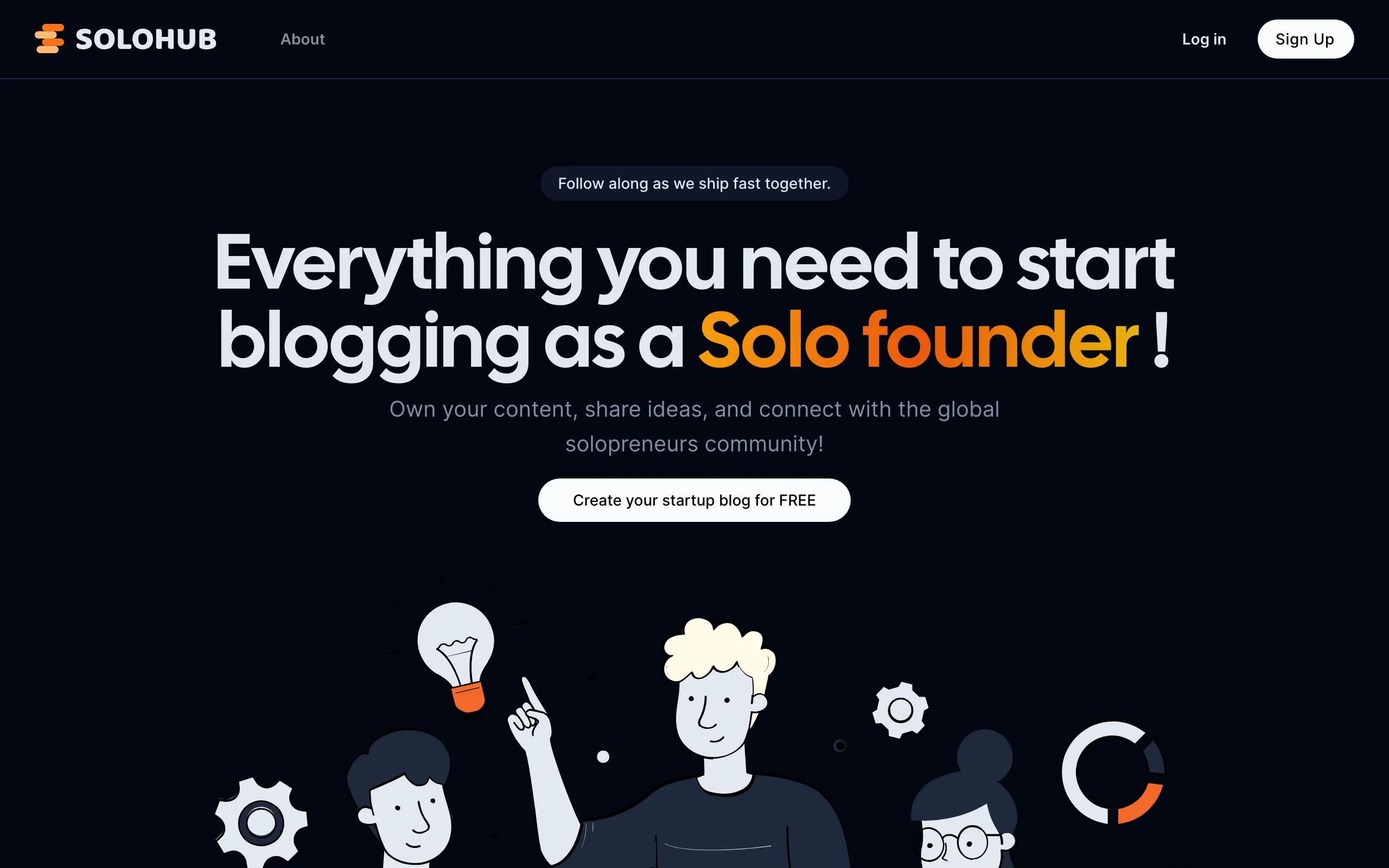 Screenshot of Solohub.io - Empowering Solopreneurs with Innovative Blogging Community.