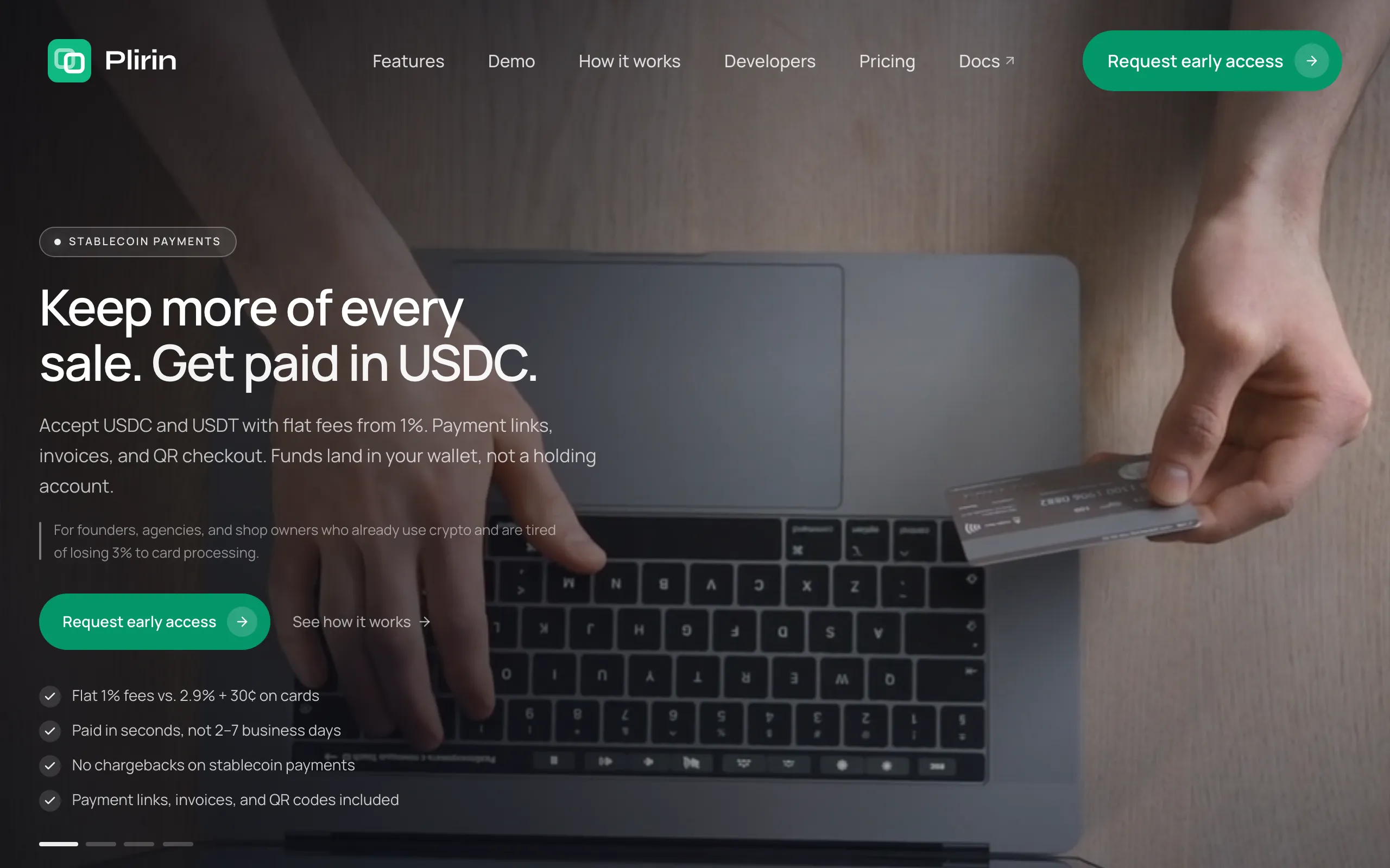 Screenshot of Stablecoin Payments for Business: Accept USDC | Plirin
