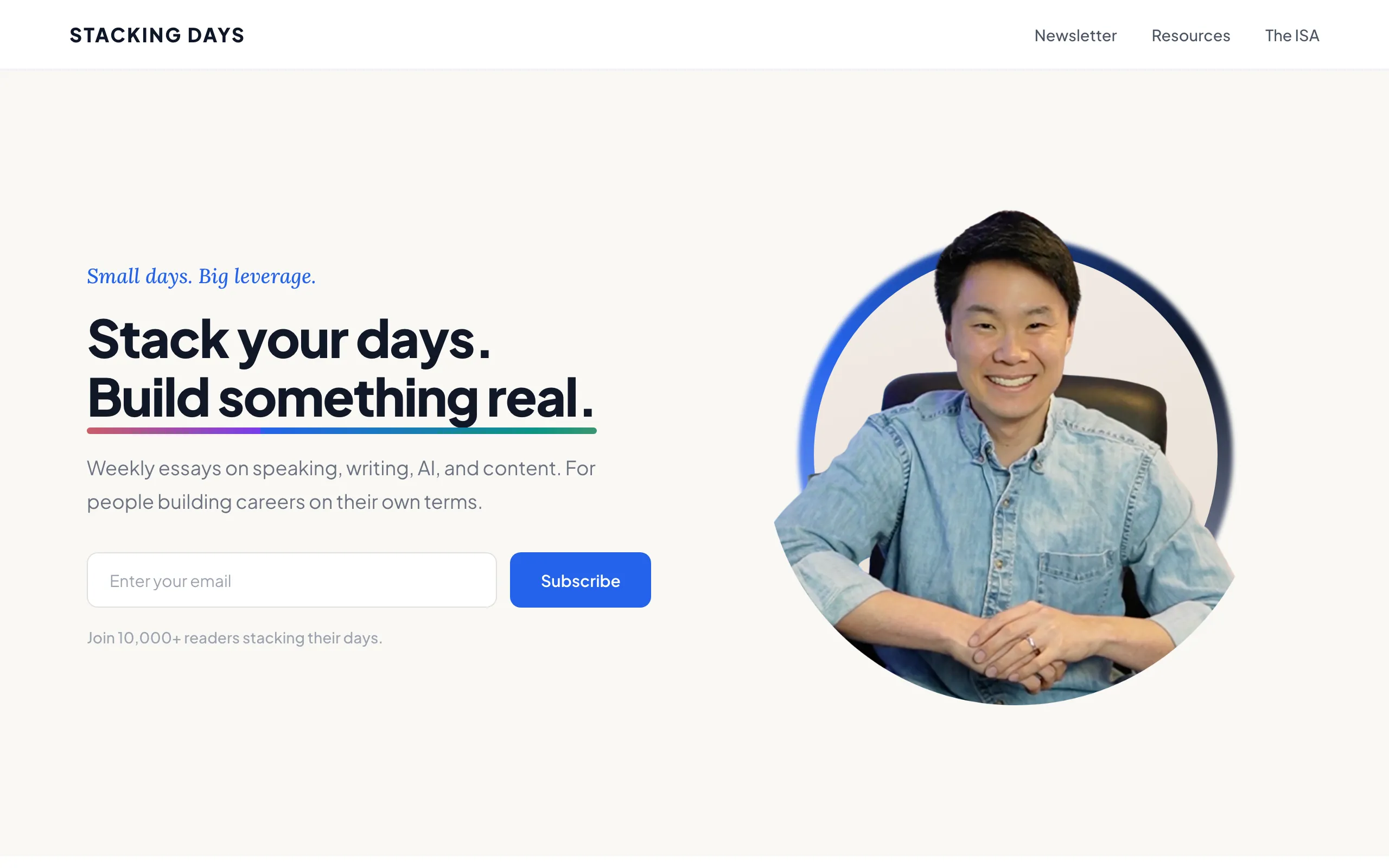 Screenshot of Stacking Days — Stack your days. Build your leverage.