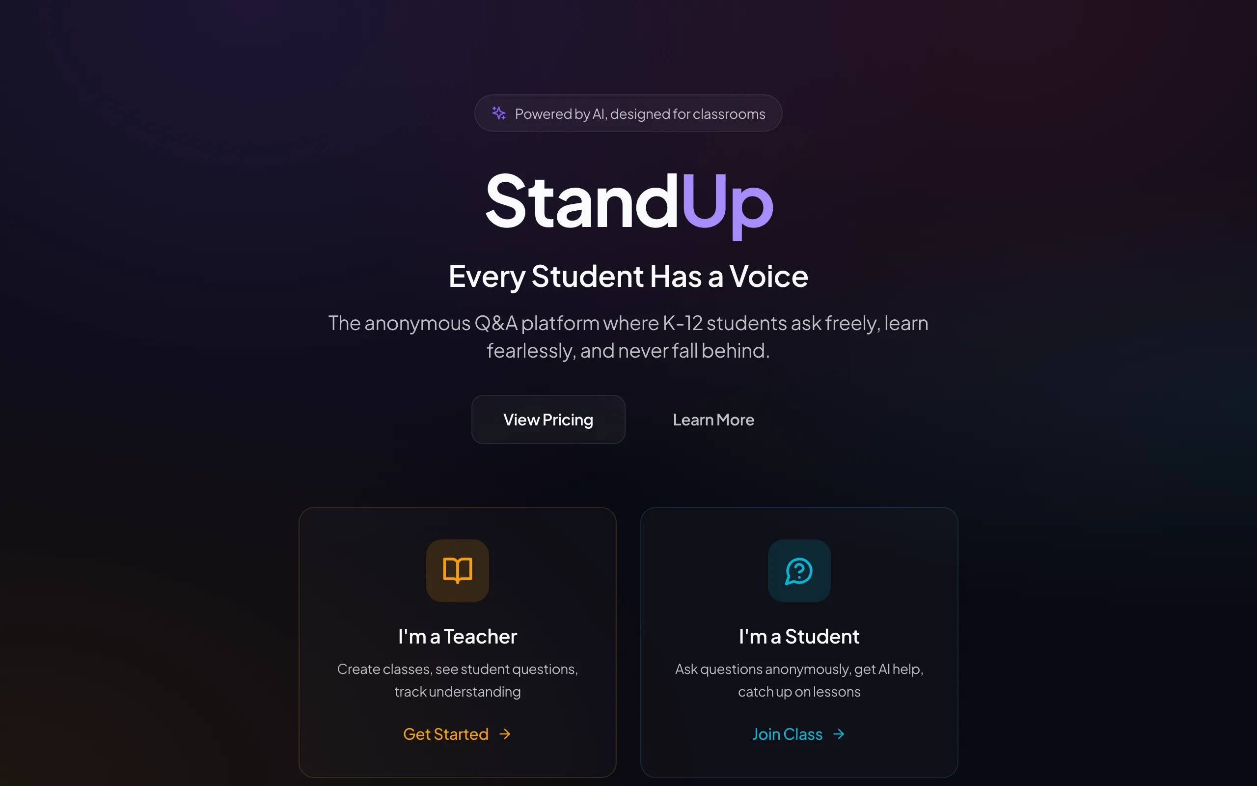 Screenshot of StandUp - Student Support Platform