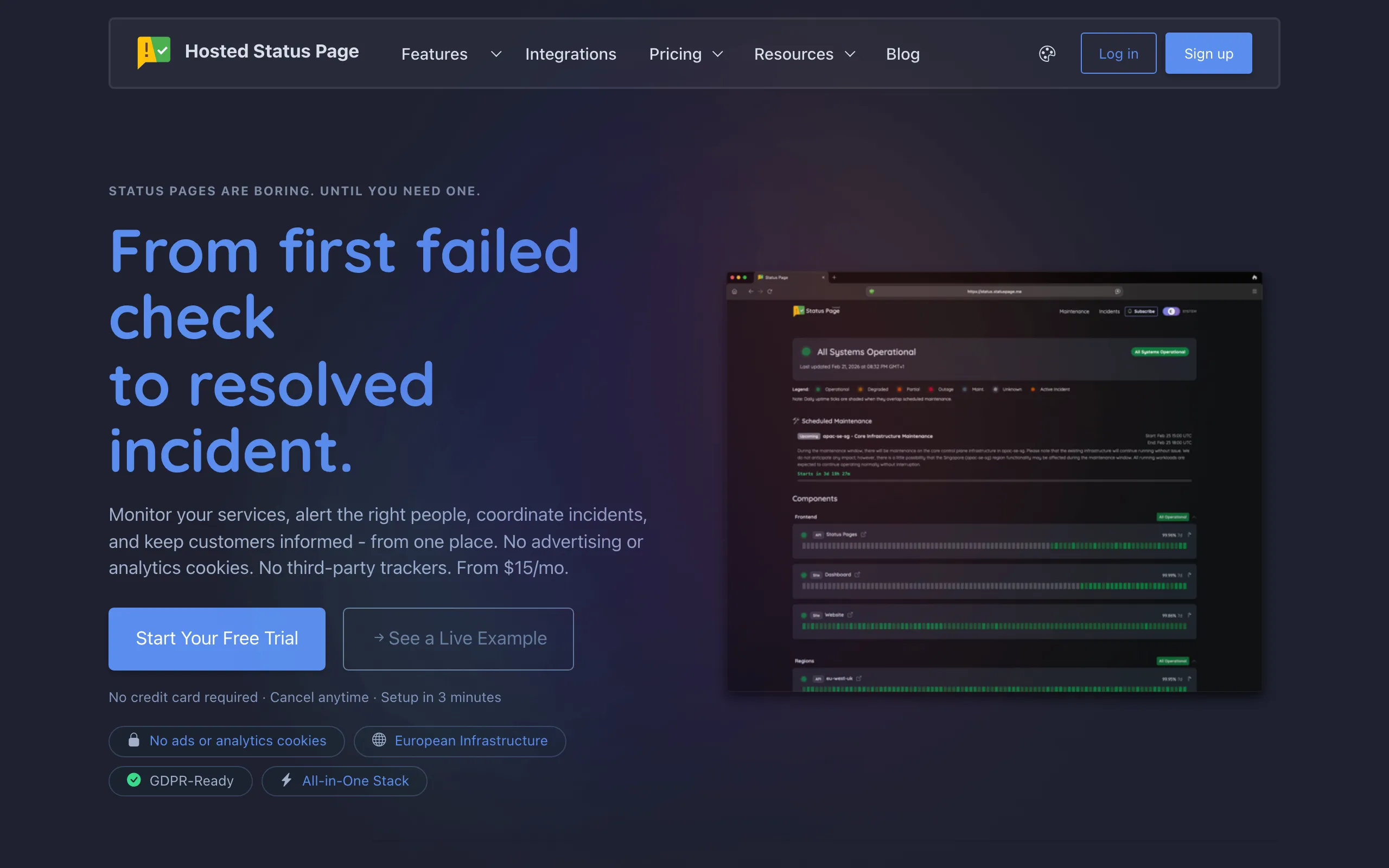 Screenshot of StatusPage.me — Status Pages & Uptime Monitoring