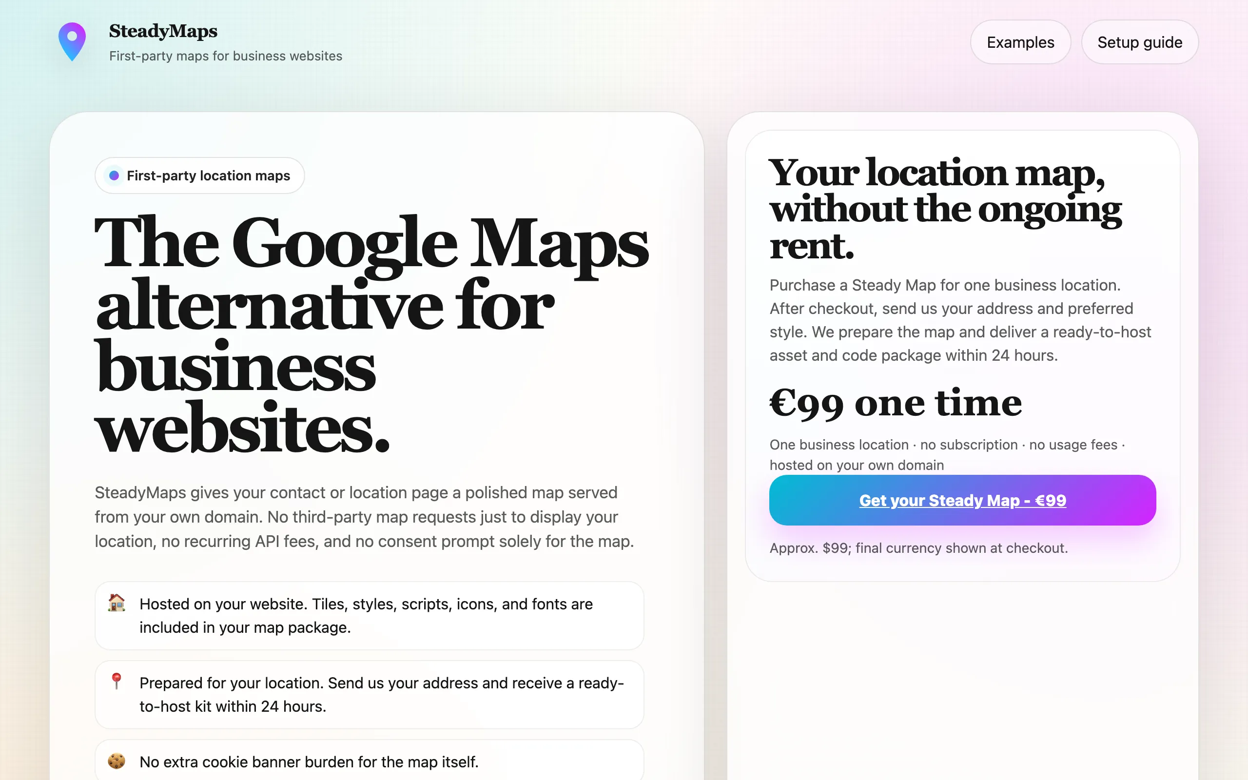 Screenshot of SteadyMaps - Google Maps alternative for business websites