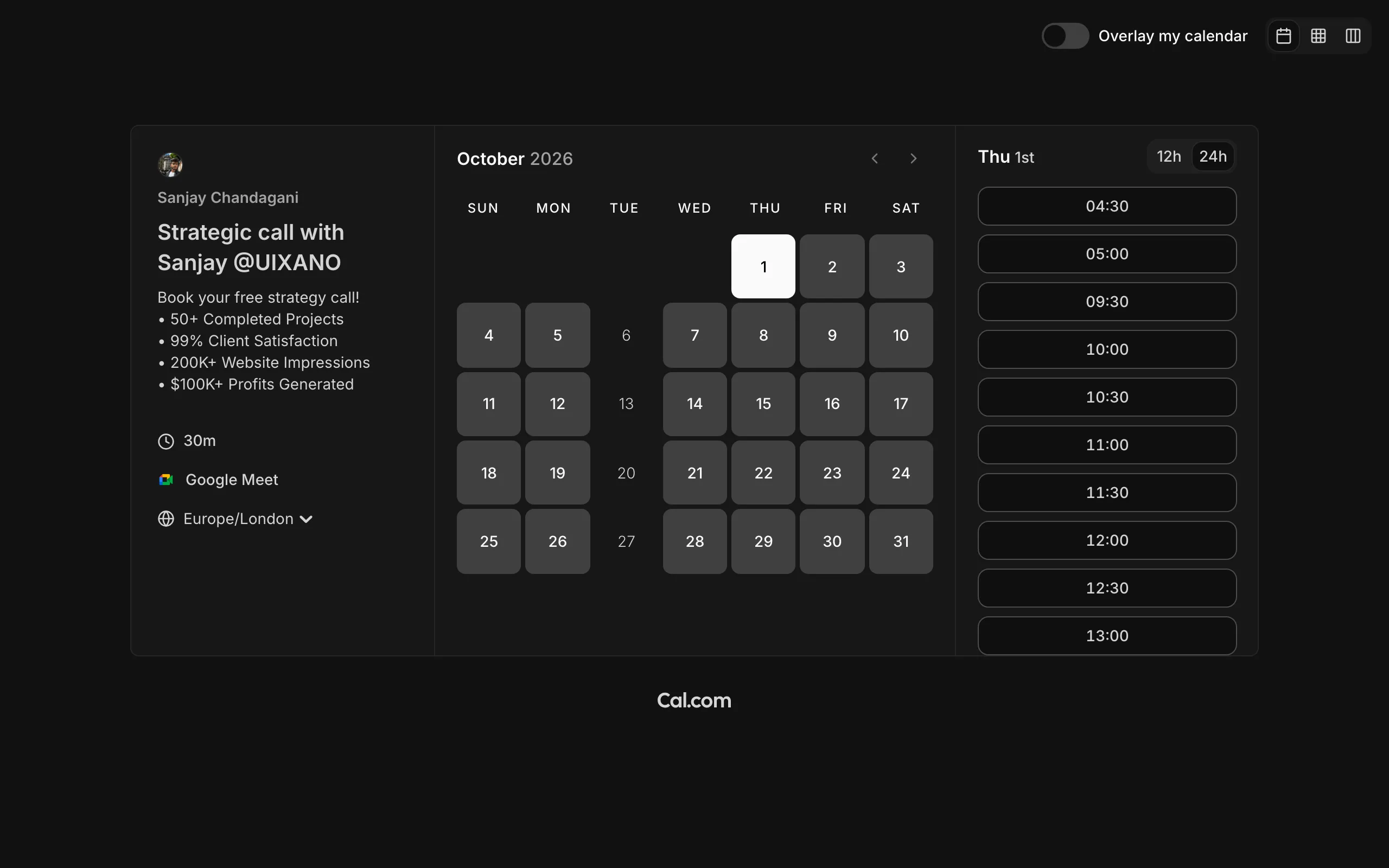 Screenshot of Strategic call with Sanjay @UIXANO | Sanjay Chandagani | Cal.com