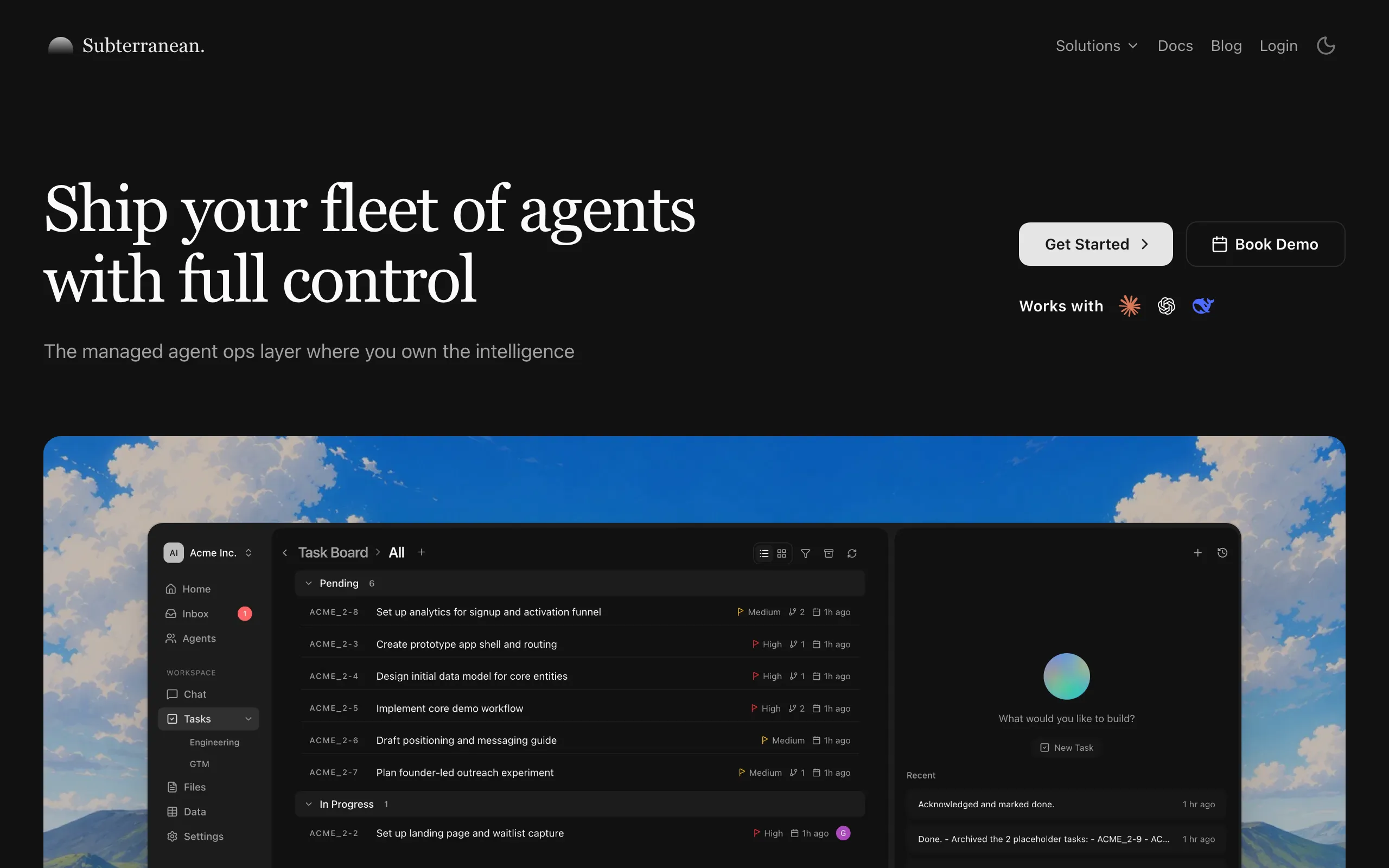 Screenshot of Subterranean - AI Agent Teams on Autopilot