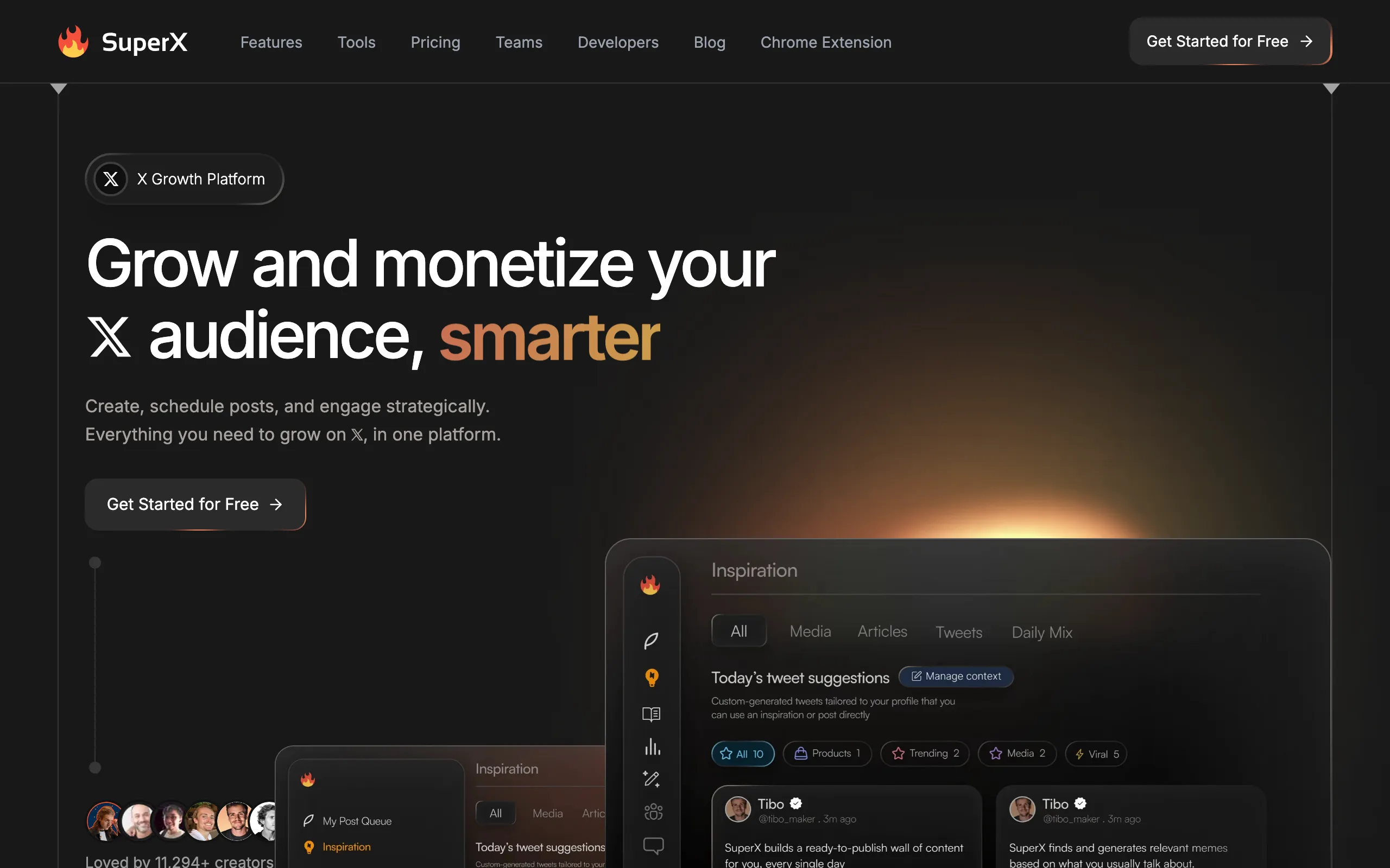 Screenshot of SuperX | X Growth Tool: Scheduling, Analytics, AI Content