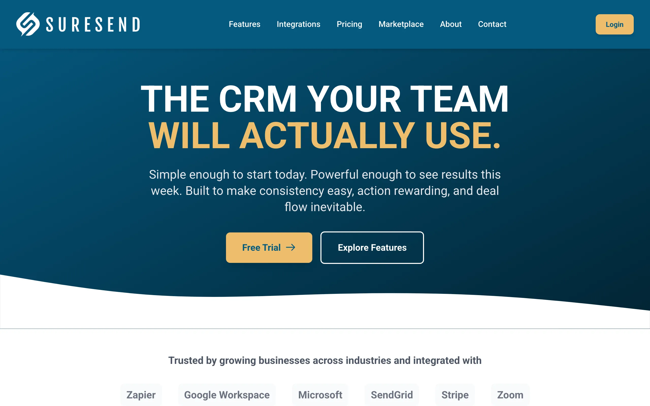 Screenshot of Sure Send | The AI CRM for Growing Companies