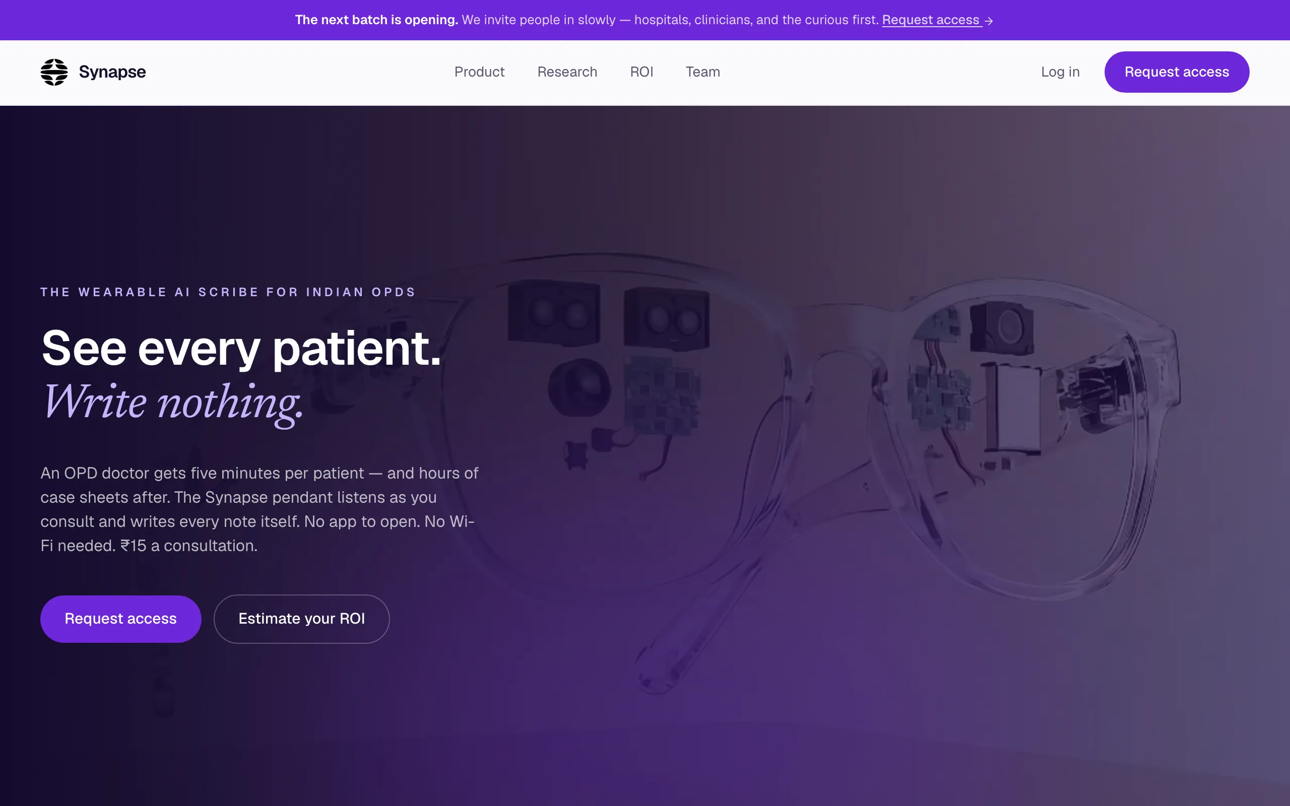 Screenshot of Synapse — See every patient. Write nothing.