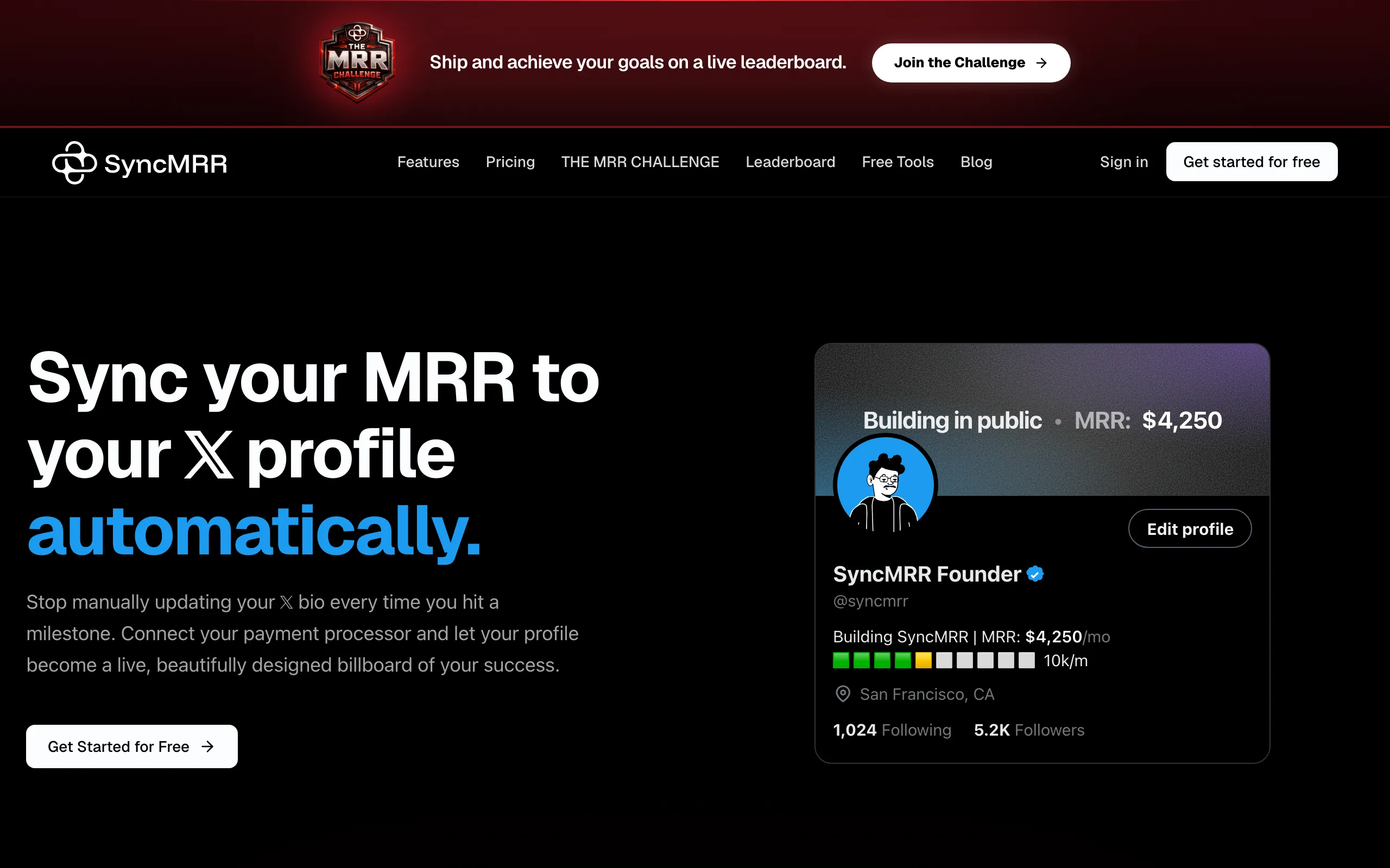 Screenshot of SyncMRR — Sync your MRR to your 𝕏 profile automatically.