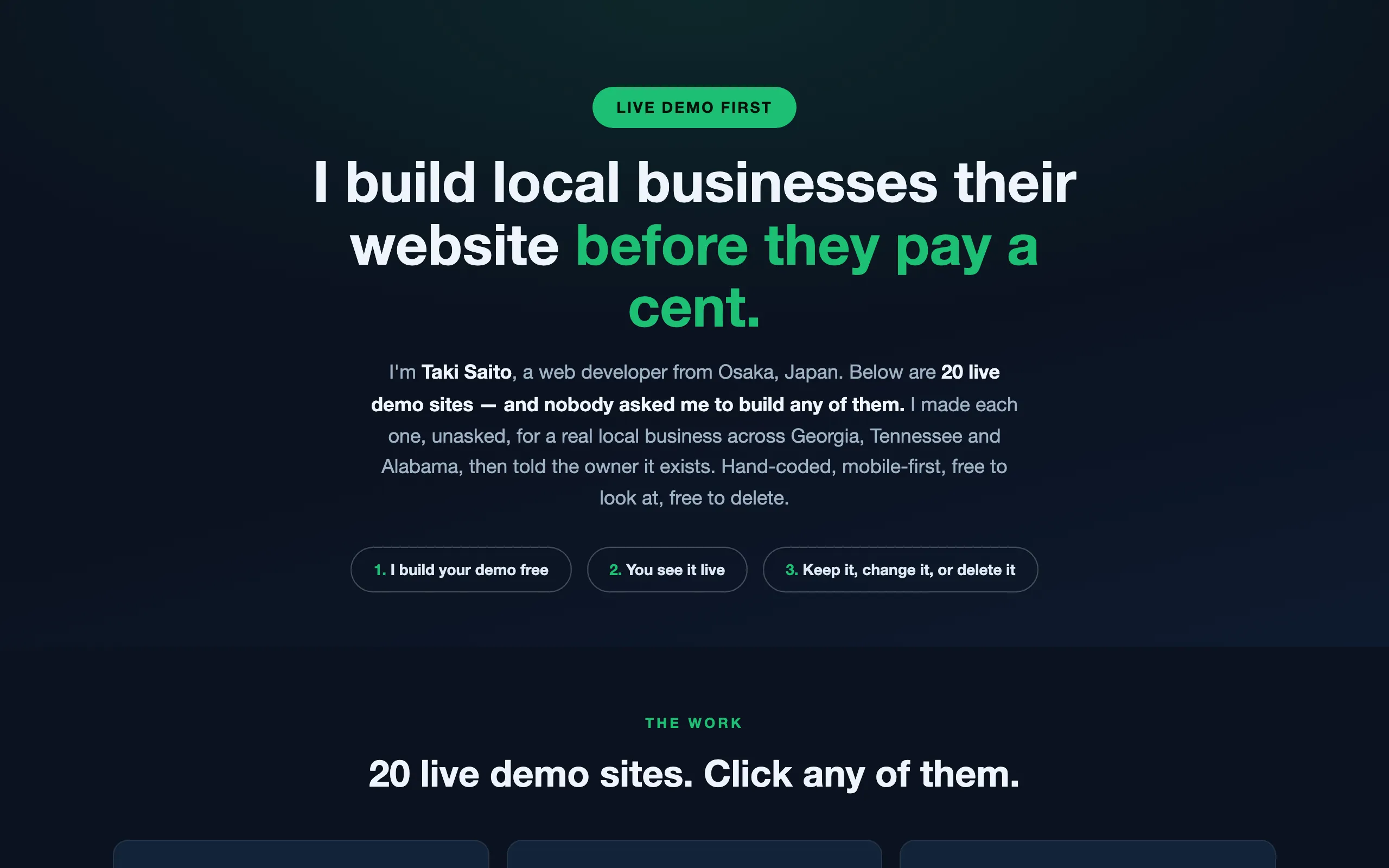 Screenshot of Taki Saito — 20 Live Demo Sites for Local Businesses