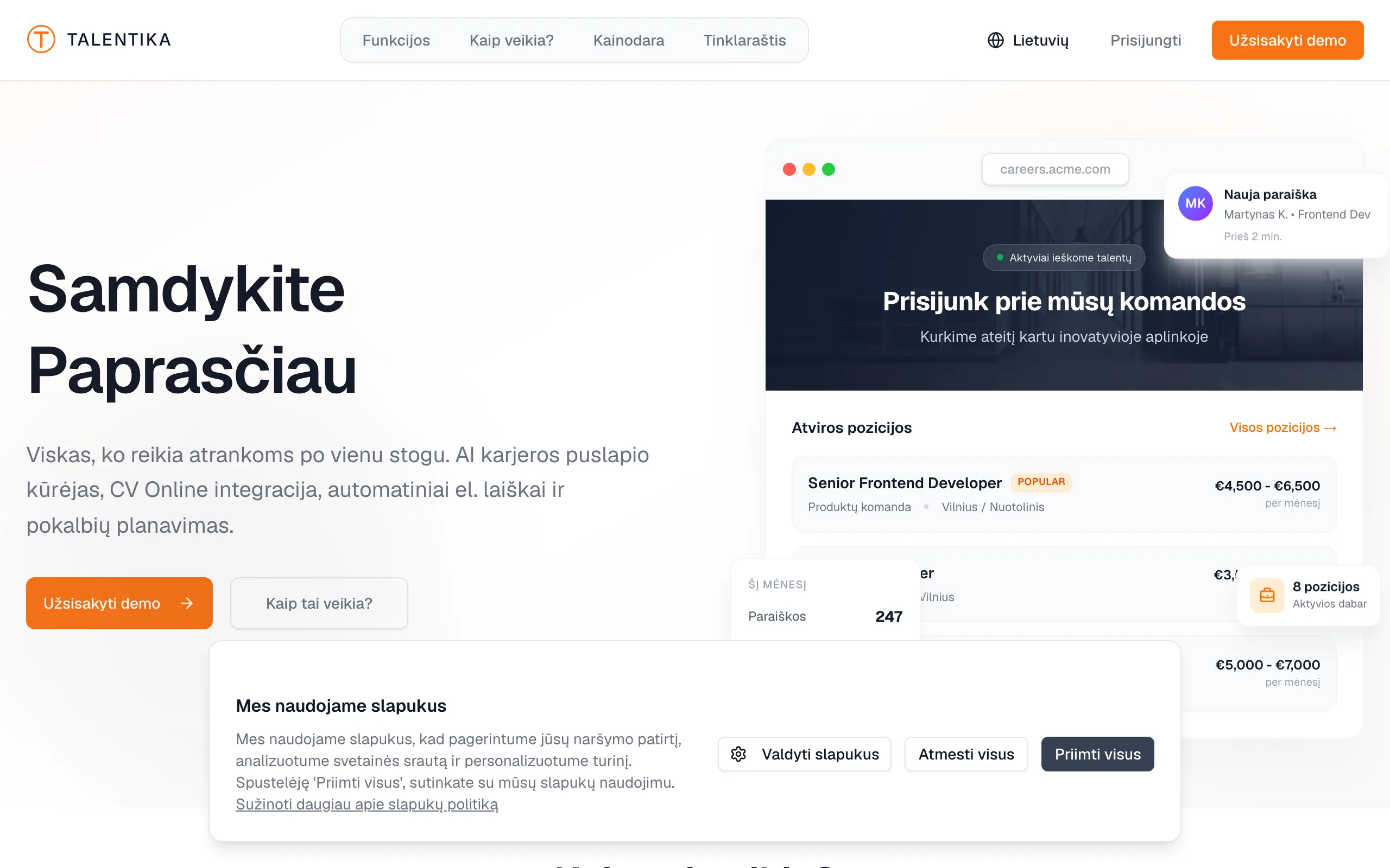 Screenshot of Talentika - ATS ir karjeros puslapių platforma augančioms įmonėms