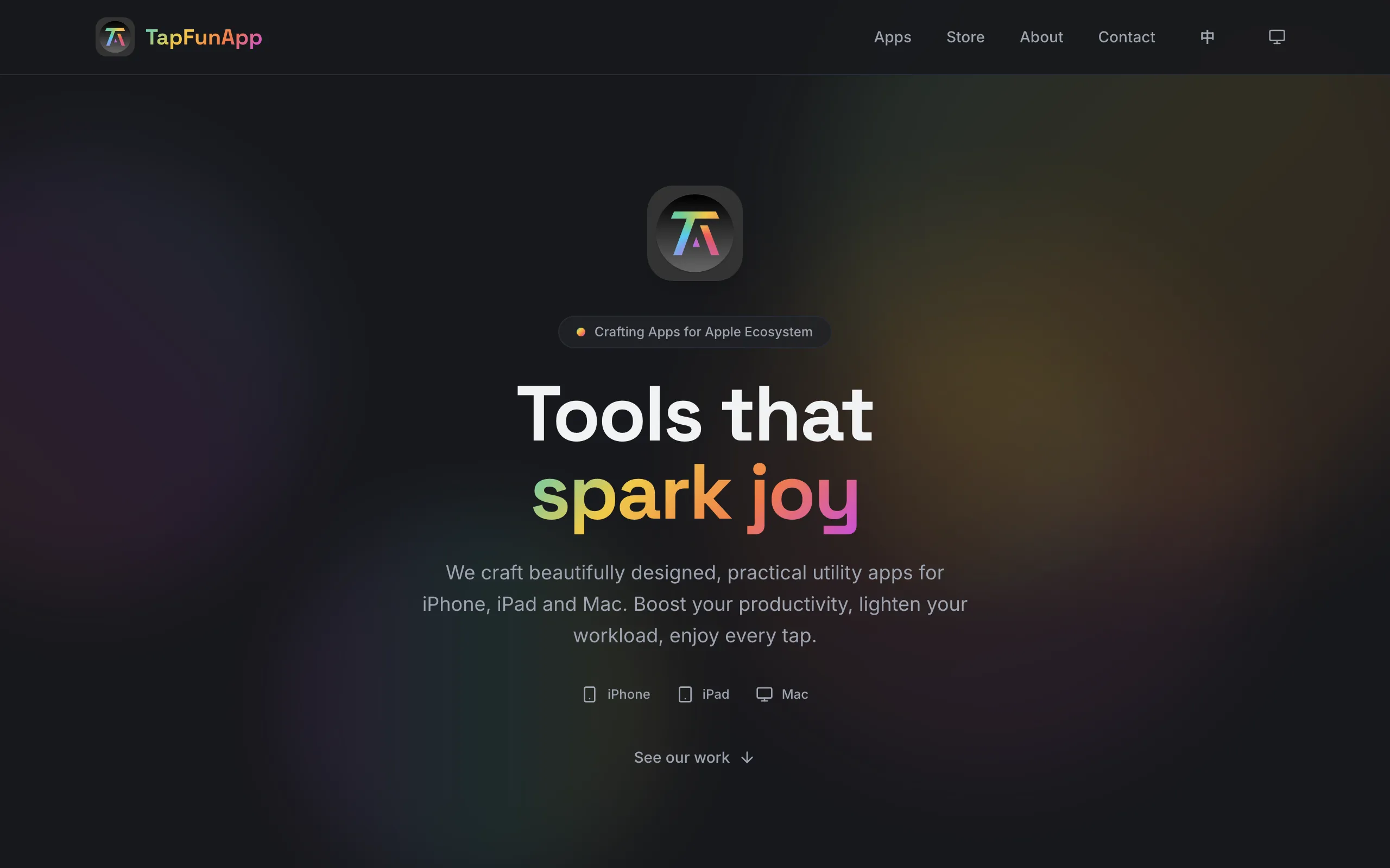 Screenshot of TapFunApp - Crafting Delightful Apps for Apple Ecosystem