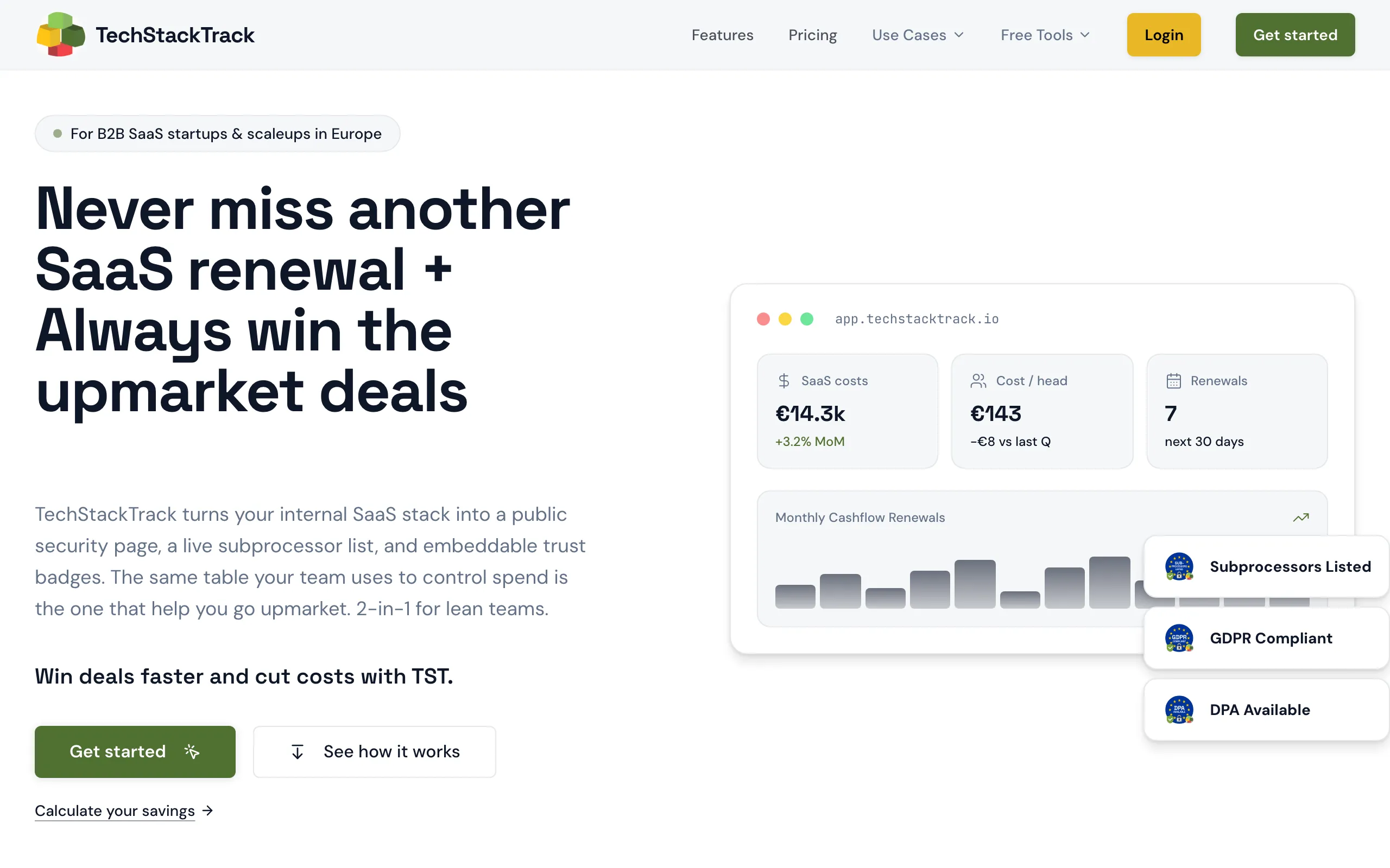 Screenshot of TechStackTrack — SaaS spend &amp; security for EU SMBs