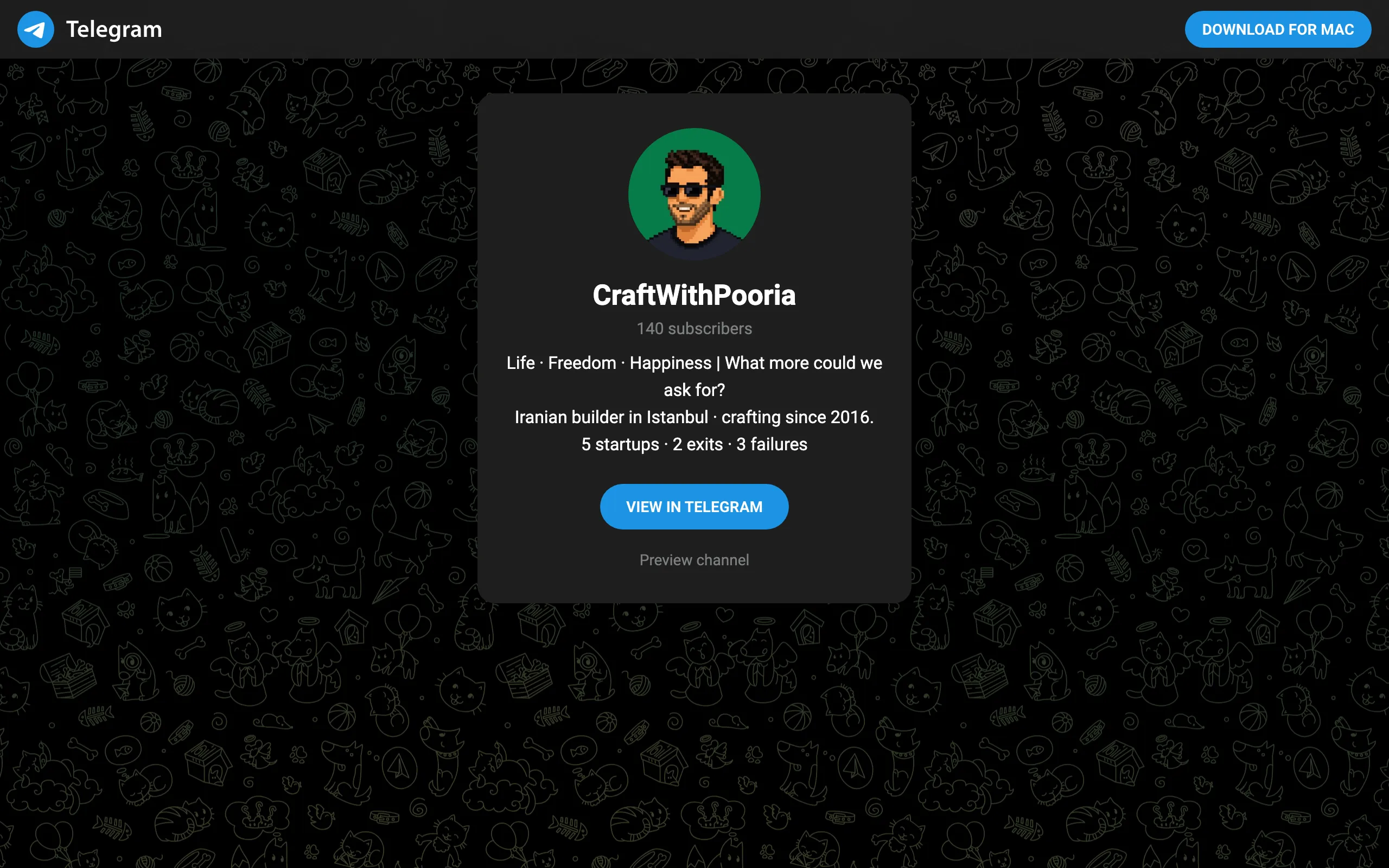 Screenshot of Telegram: View @craftwithpooria