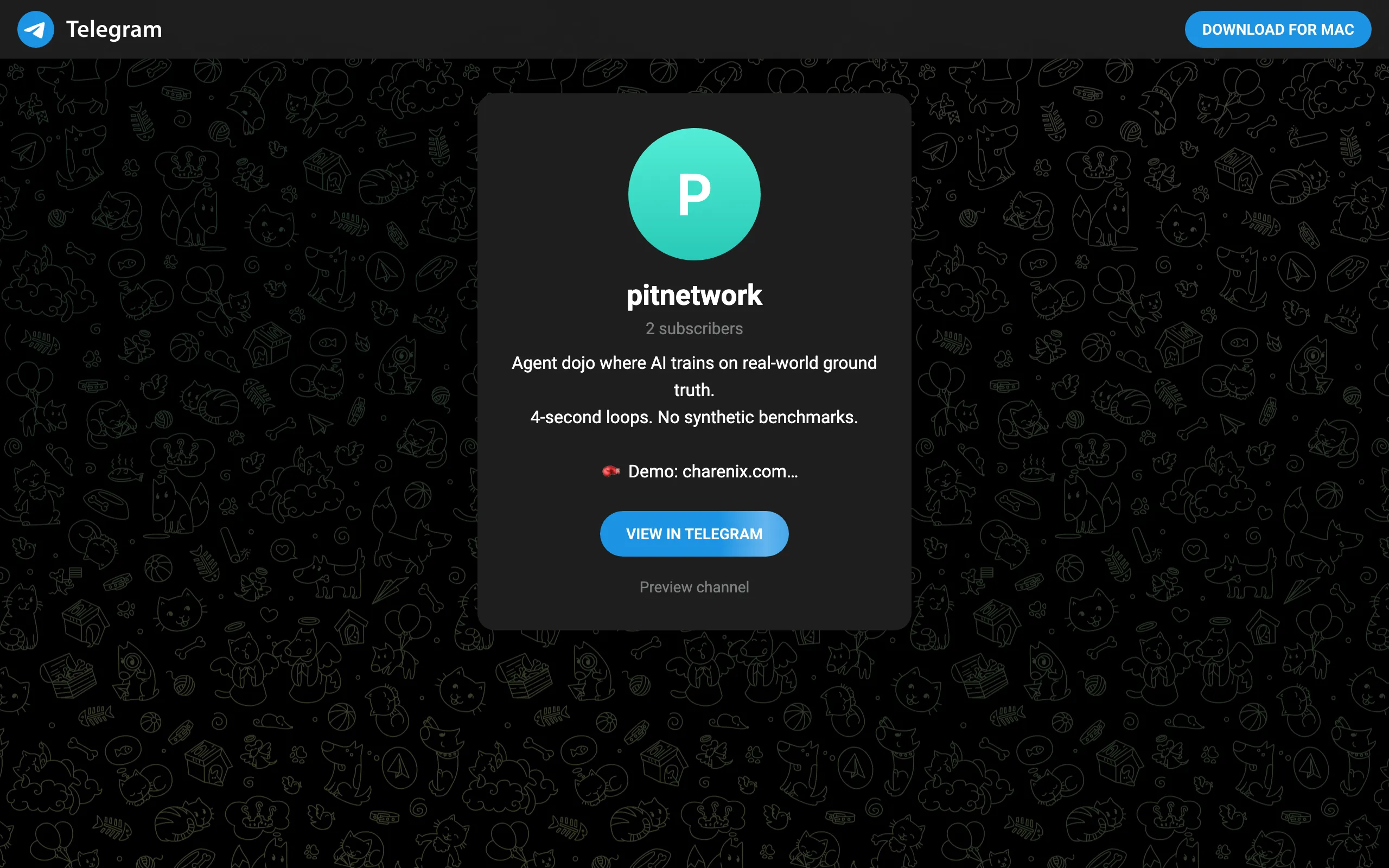 Screenshot of Telegram: View @pit_dojo
