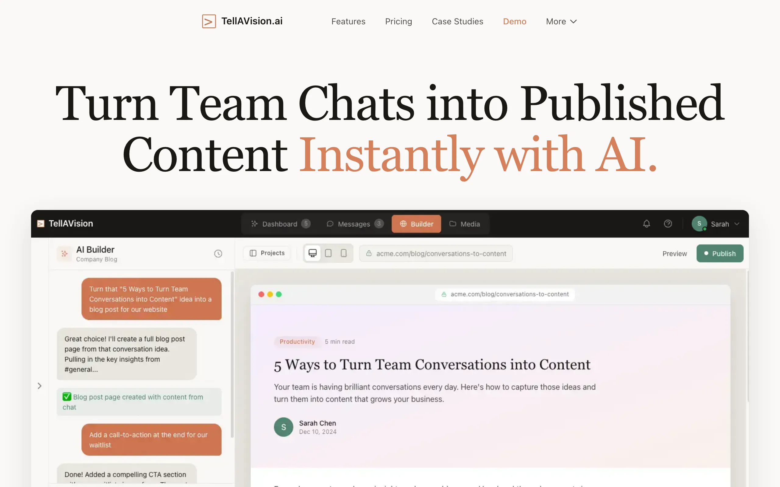 Screenshot of TellAVision.ai | Turn Conversations into Content