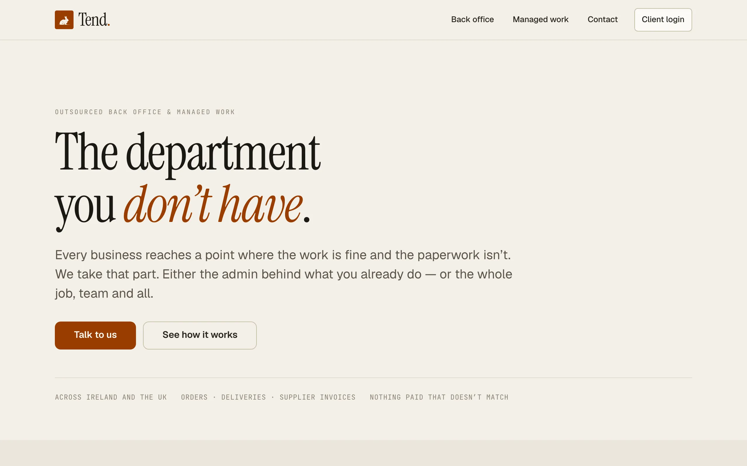 Screenshot of Tend — the department you don't have — Tend