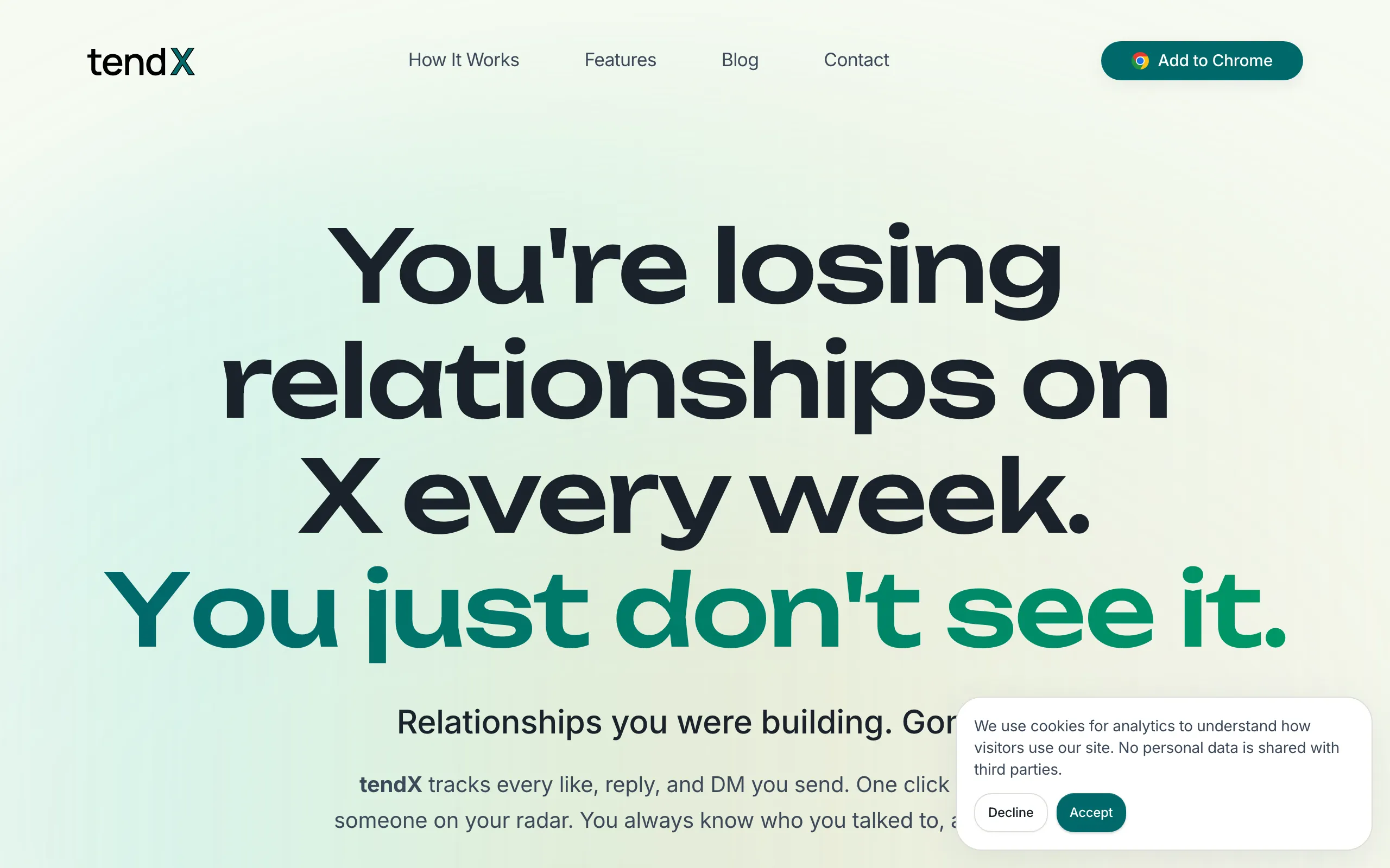 Screenshot of tendX | Free X/Twitter Engagement Tracker Chrome Extension