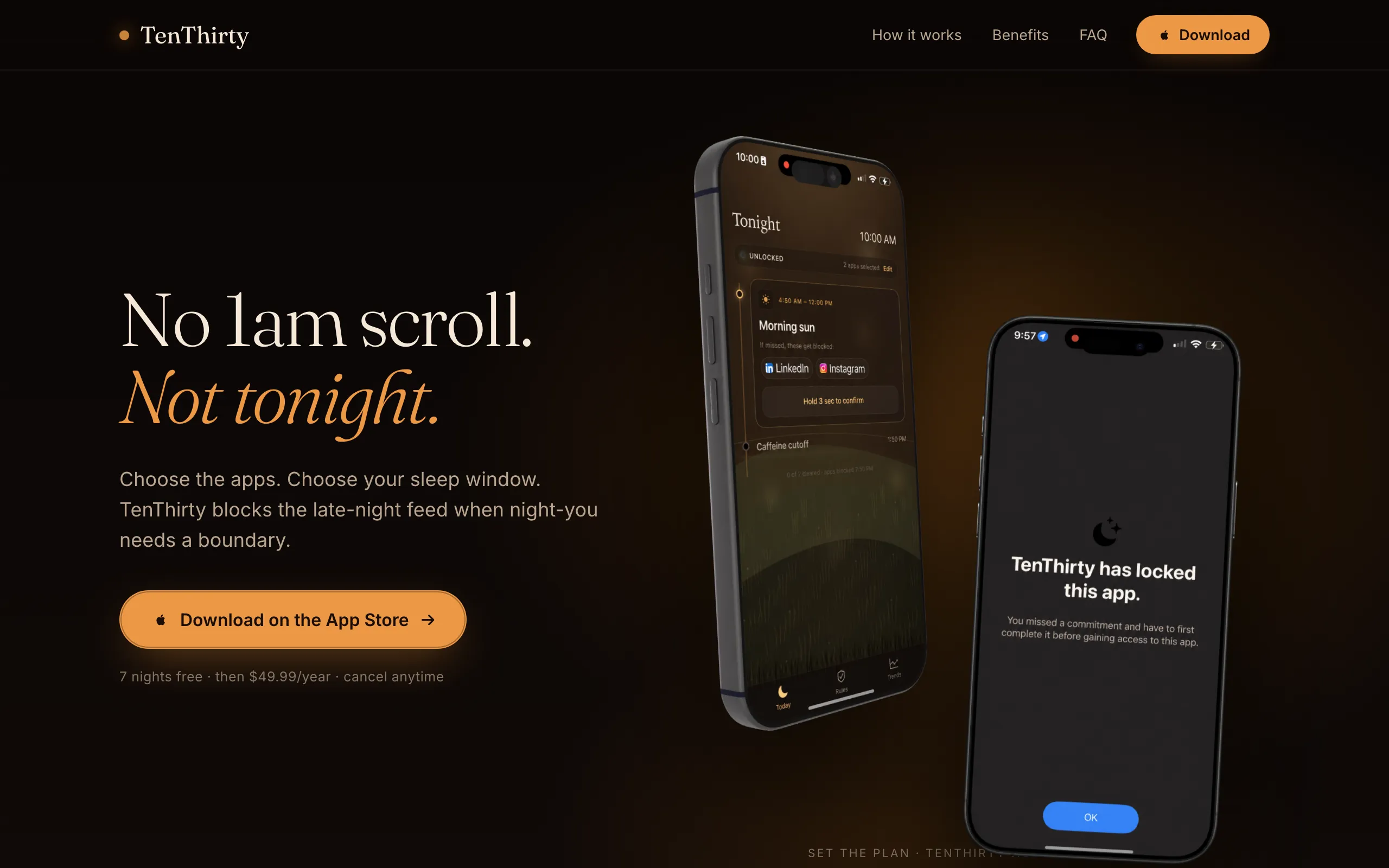 Screenshot of TenThirty — The app blocker built for bedtime