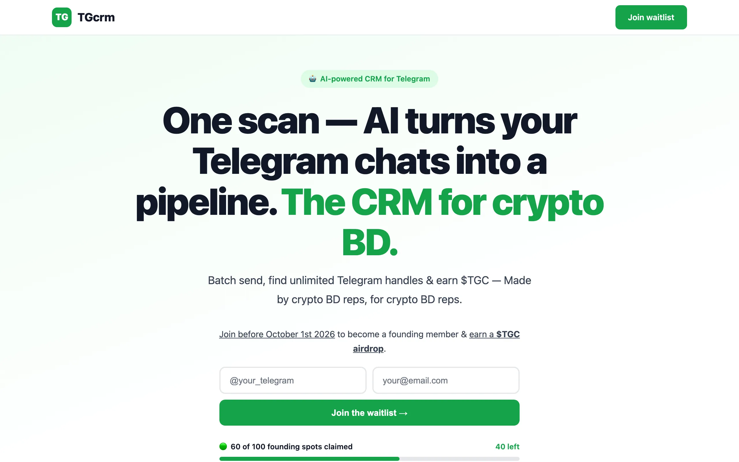 Screenshot of TGcrm — AI-powered CRM for Telegram