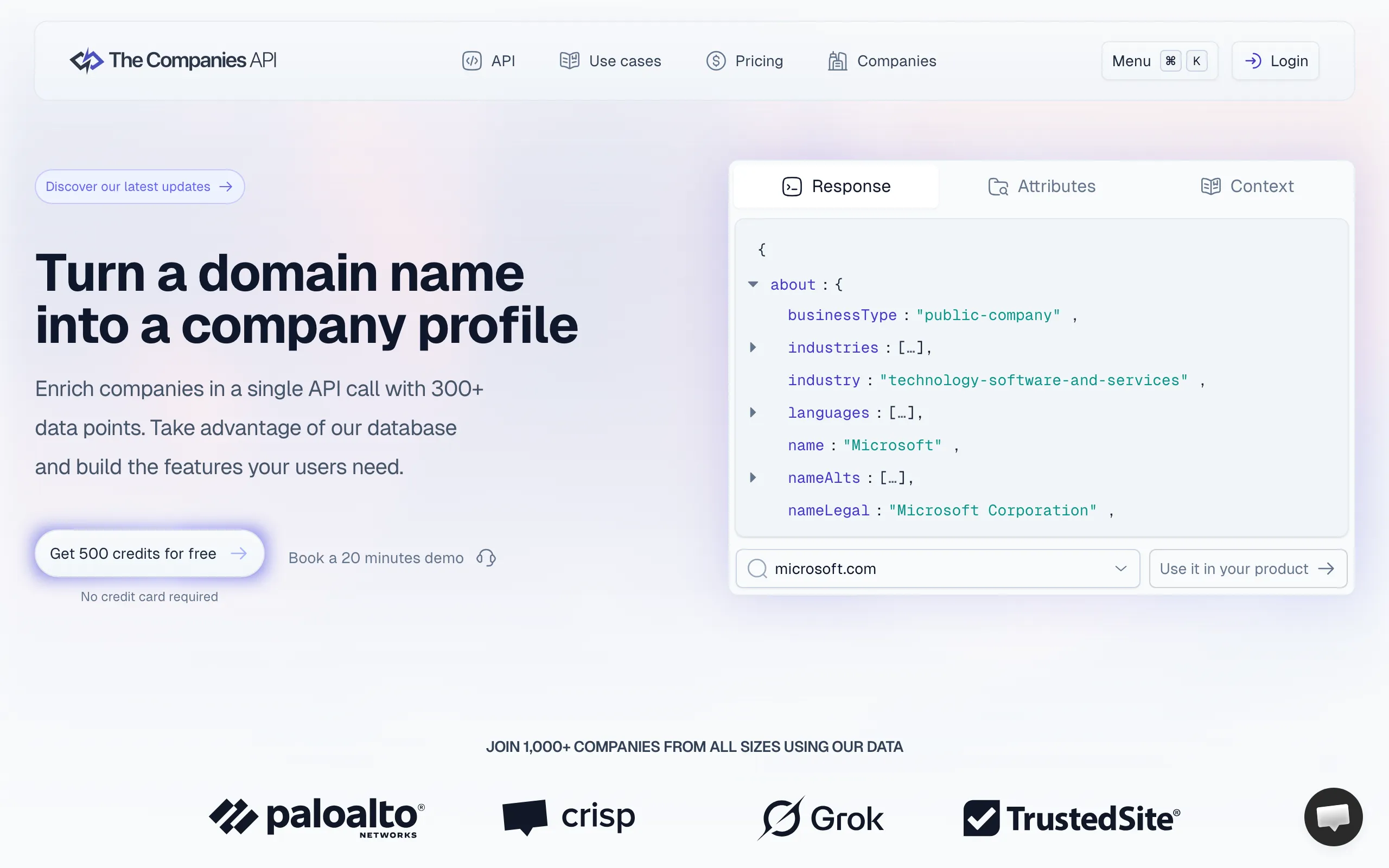 Screenshot of The Companies API - Enrichment API for Companies