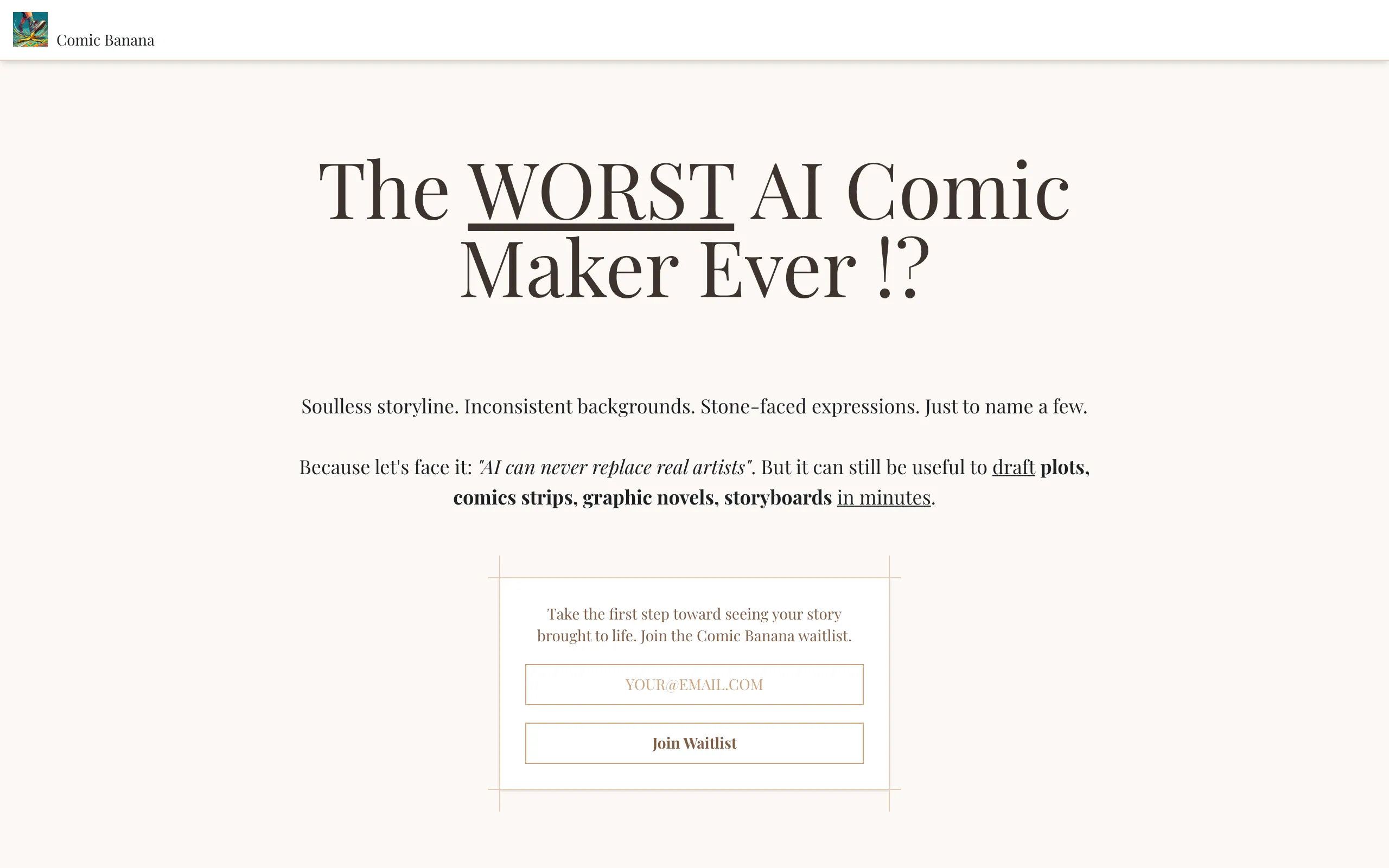 Screenshot of The Worst AI Comic Maker Ever - Comic Banana