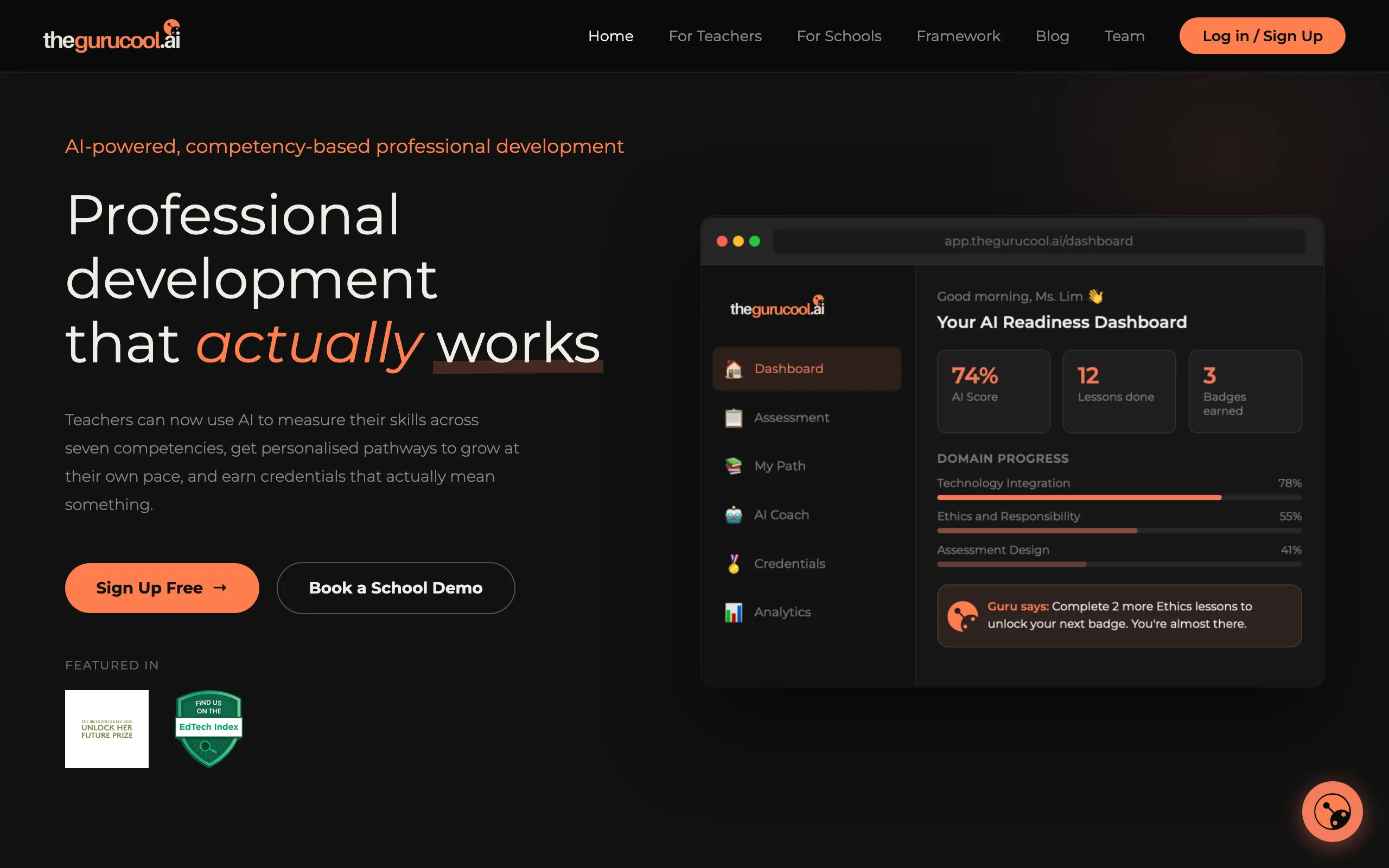 Screenshot of theGurucool.ai | AI-Powered Teacher Professional Development for Educators Everywhere