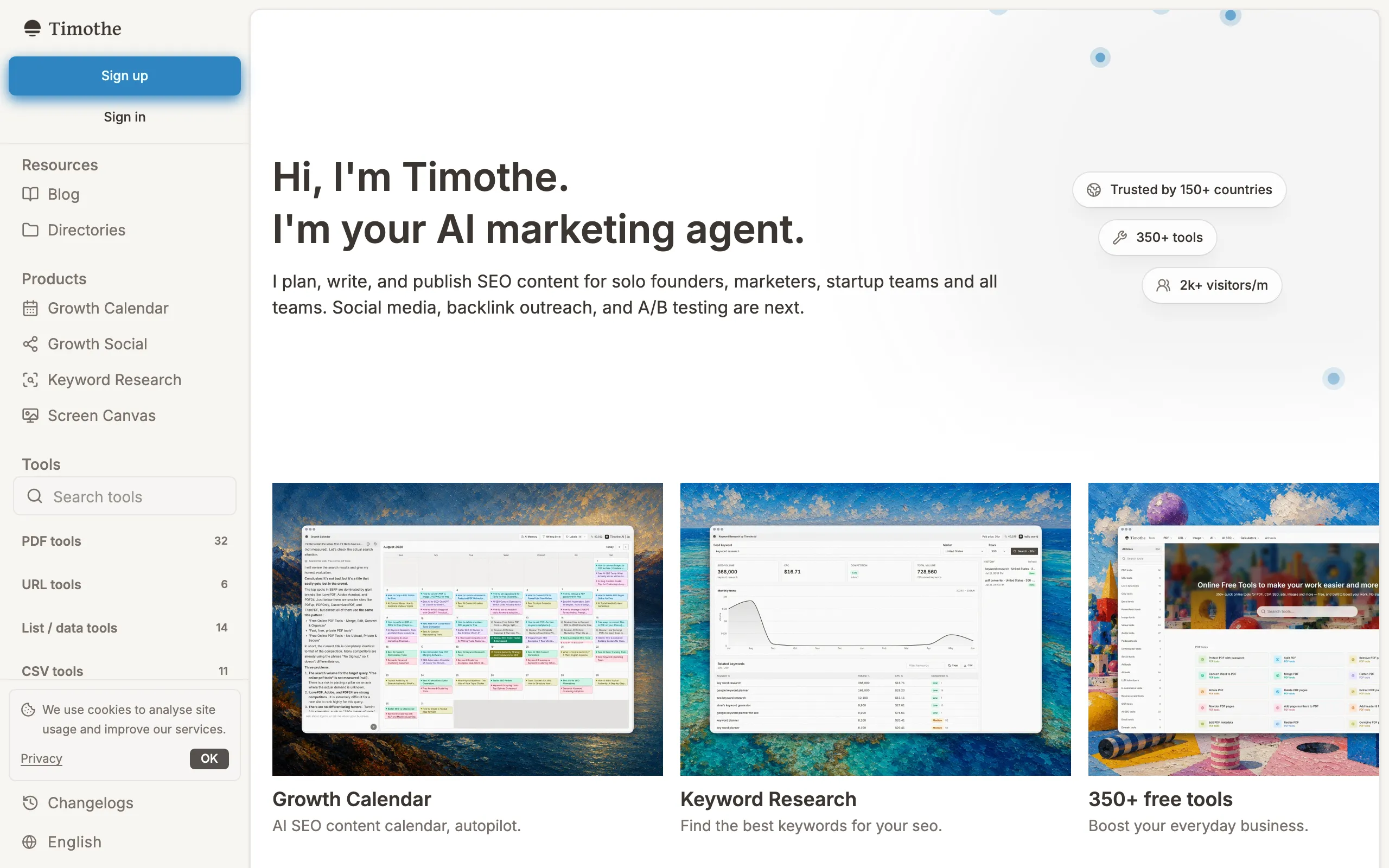 Screenshot of Timothe AI | Your AI Marketing Agent for SEO and Growth