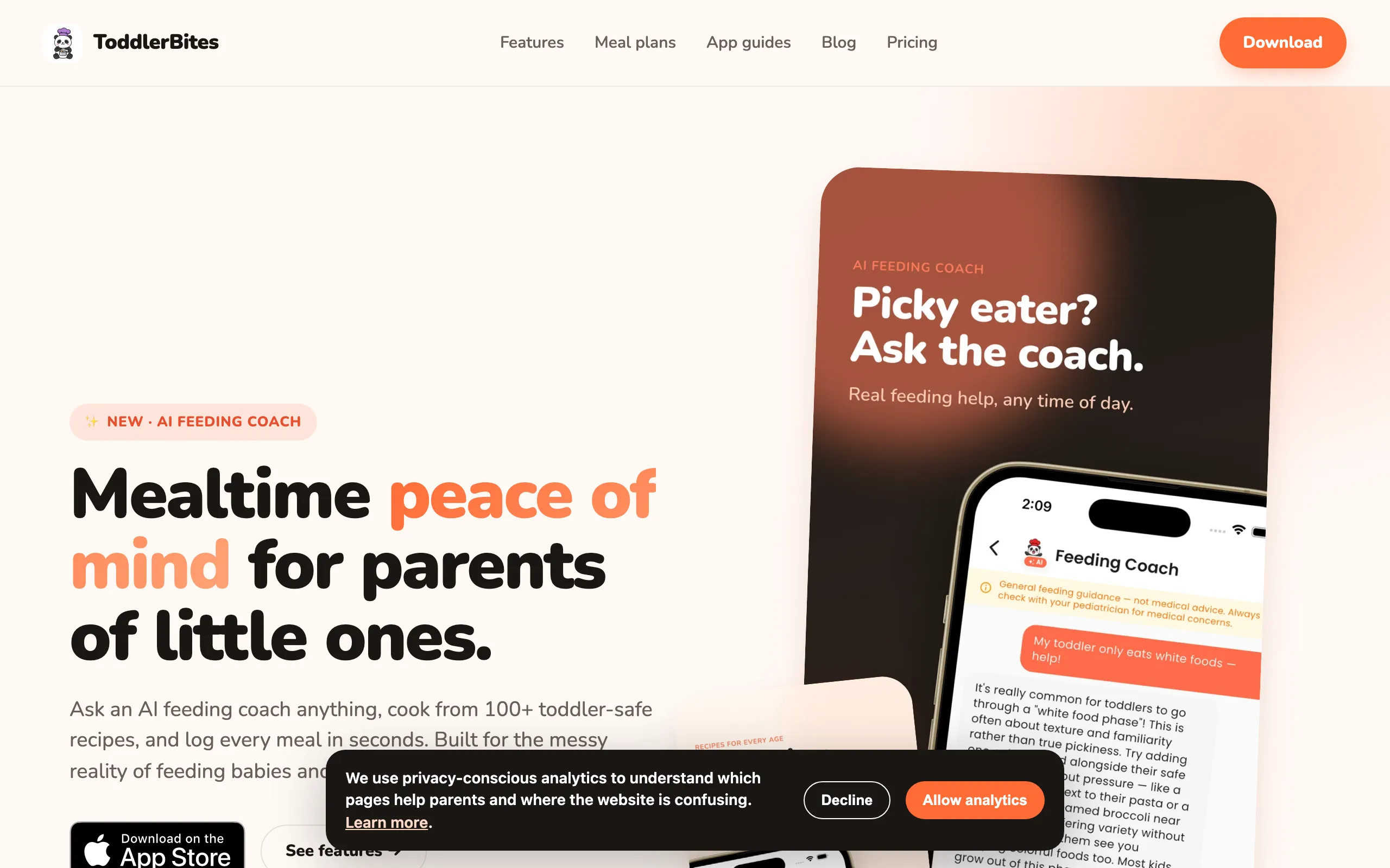 Screenshot of ToddlerBites — AI Feeding Coach, Recipes & Meal Log for Toddlers