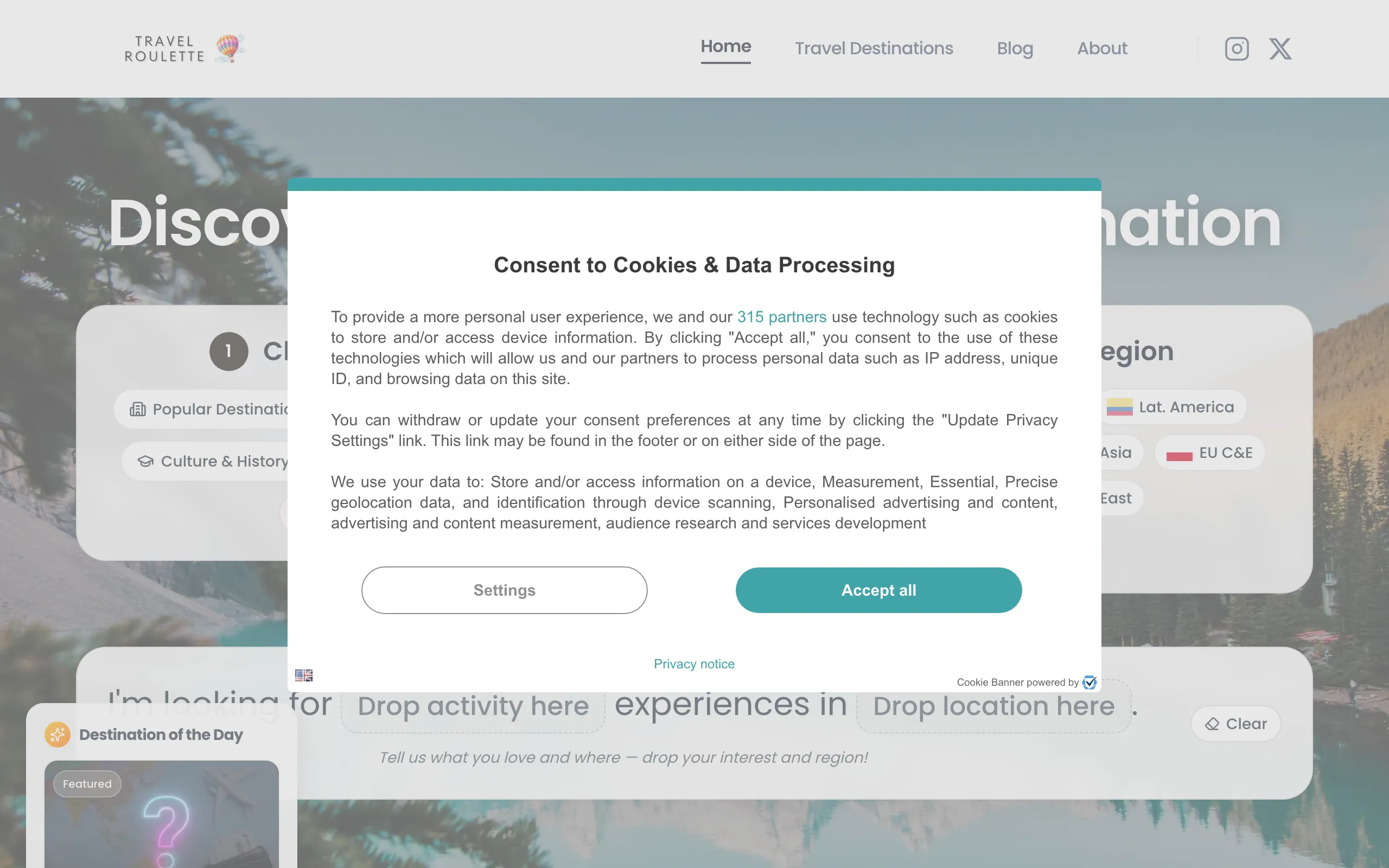 Screenshot of Travel Destination Ideas | Random Trip Generator