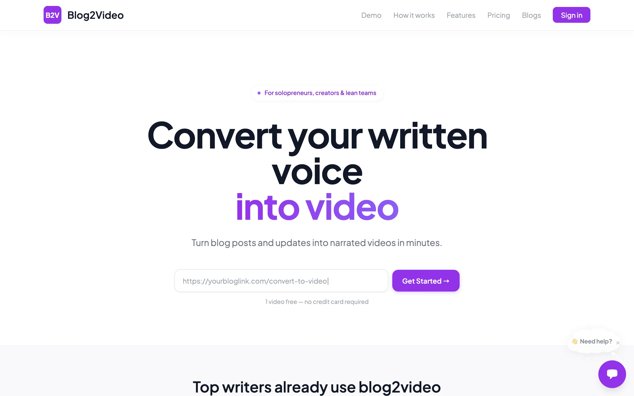 Screenshot of Turn Blog Posts Into Videos | Blog2Video