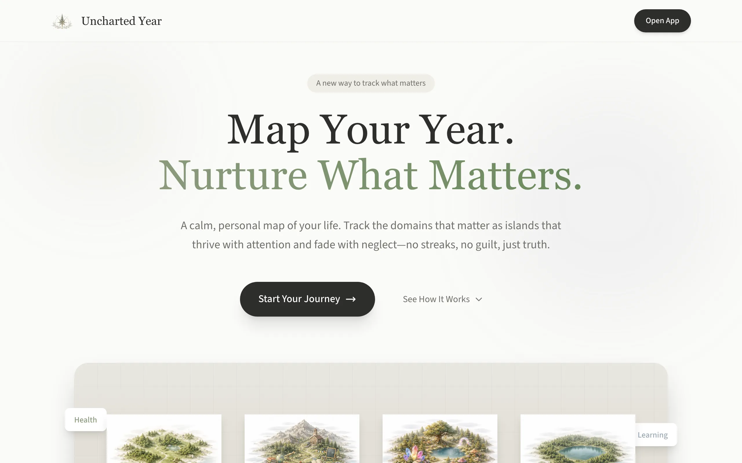 Screenshot of Uncharted Year — Map Your Life, Nurture What Matters