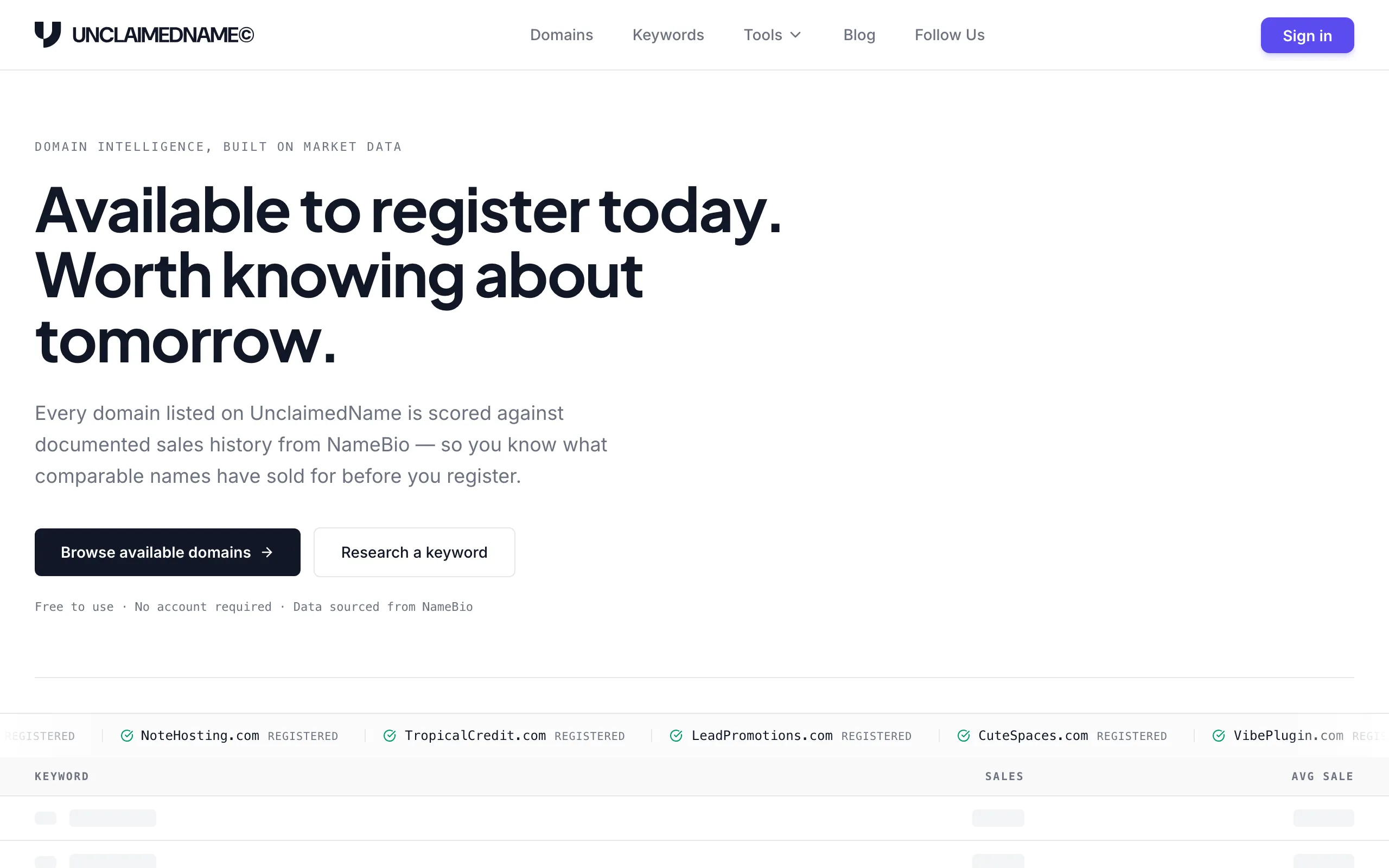 Screenshot of UnclaimedName