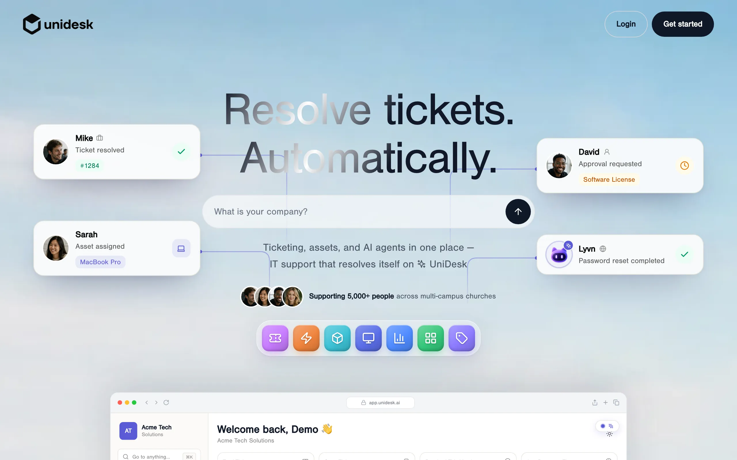 Screenshot of UniDesk — AI Helpdesk, Ticketing &amp; Asset Management for IT Teams