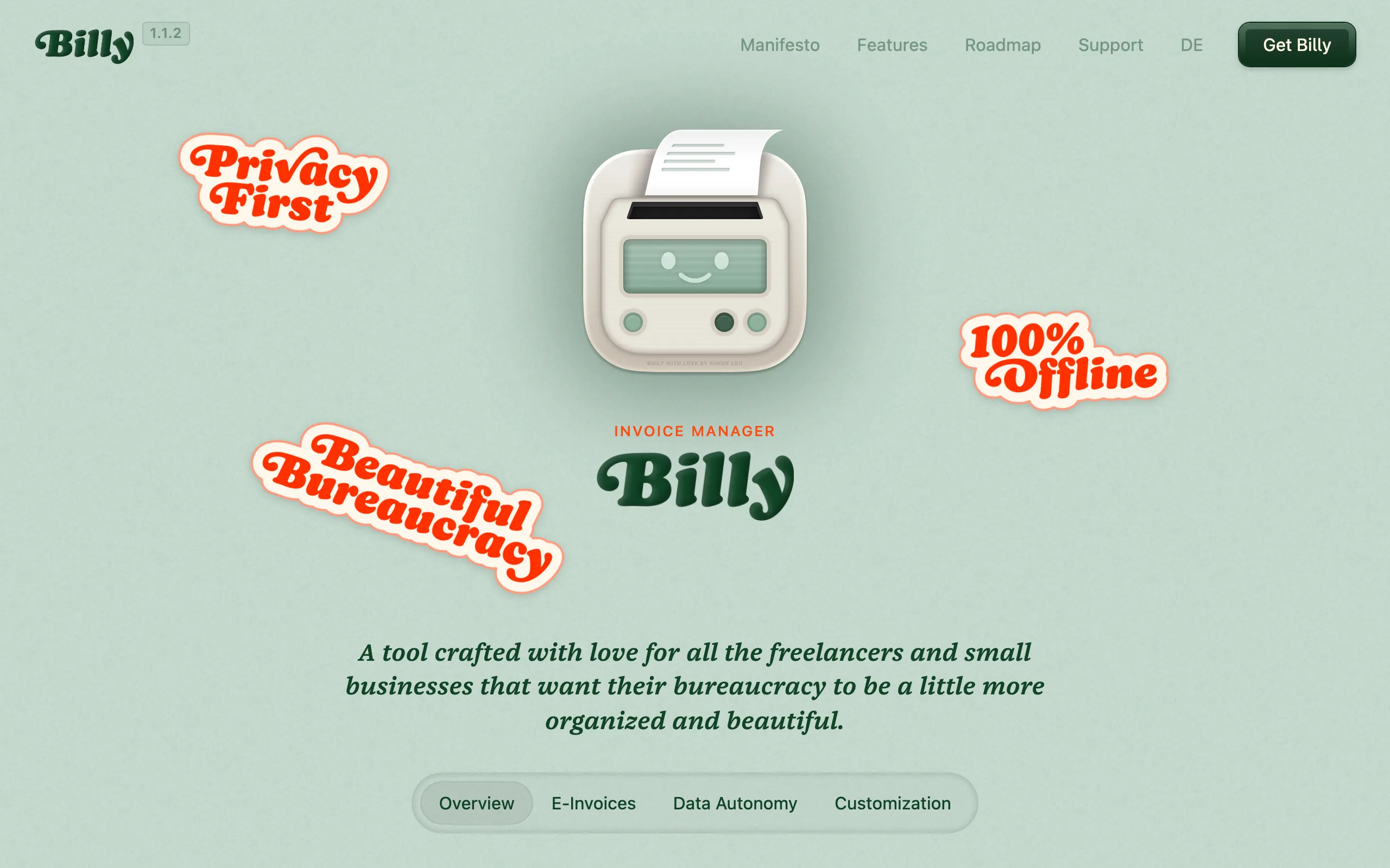 Screenshot of usebilly